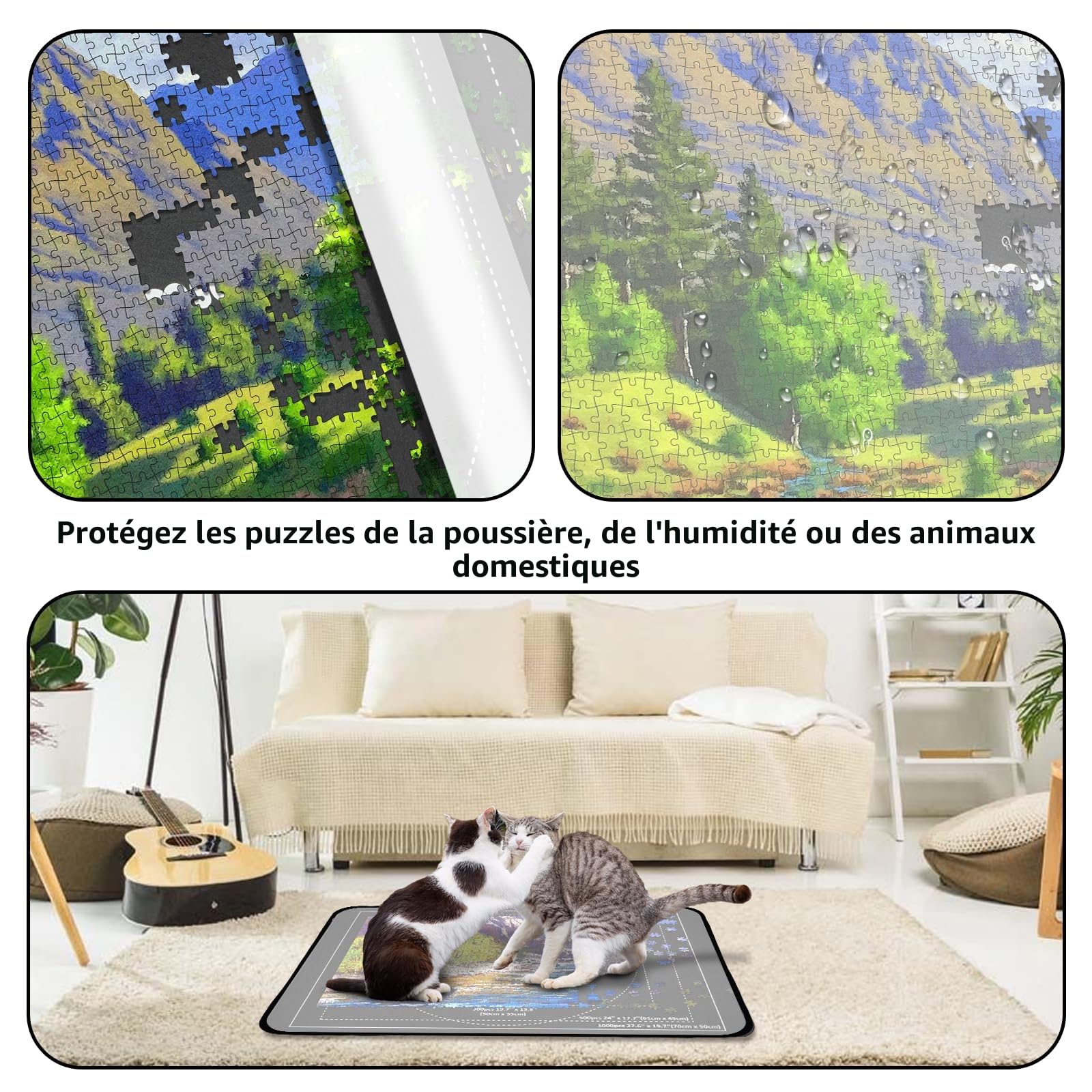 MOZOOSON Tapis de Puzzle, Plateau de Puzzle pour 1000 500 Pièces, 32 * 22inch, Tapis Puzzle avec Cover Antidérapant Support de Rangement pour Puzzles, Cadeau pour Enfants et Adultes，6 Trays