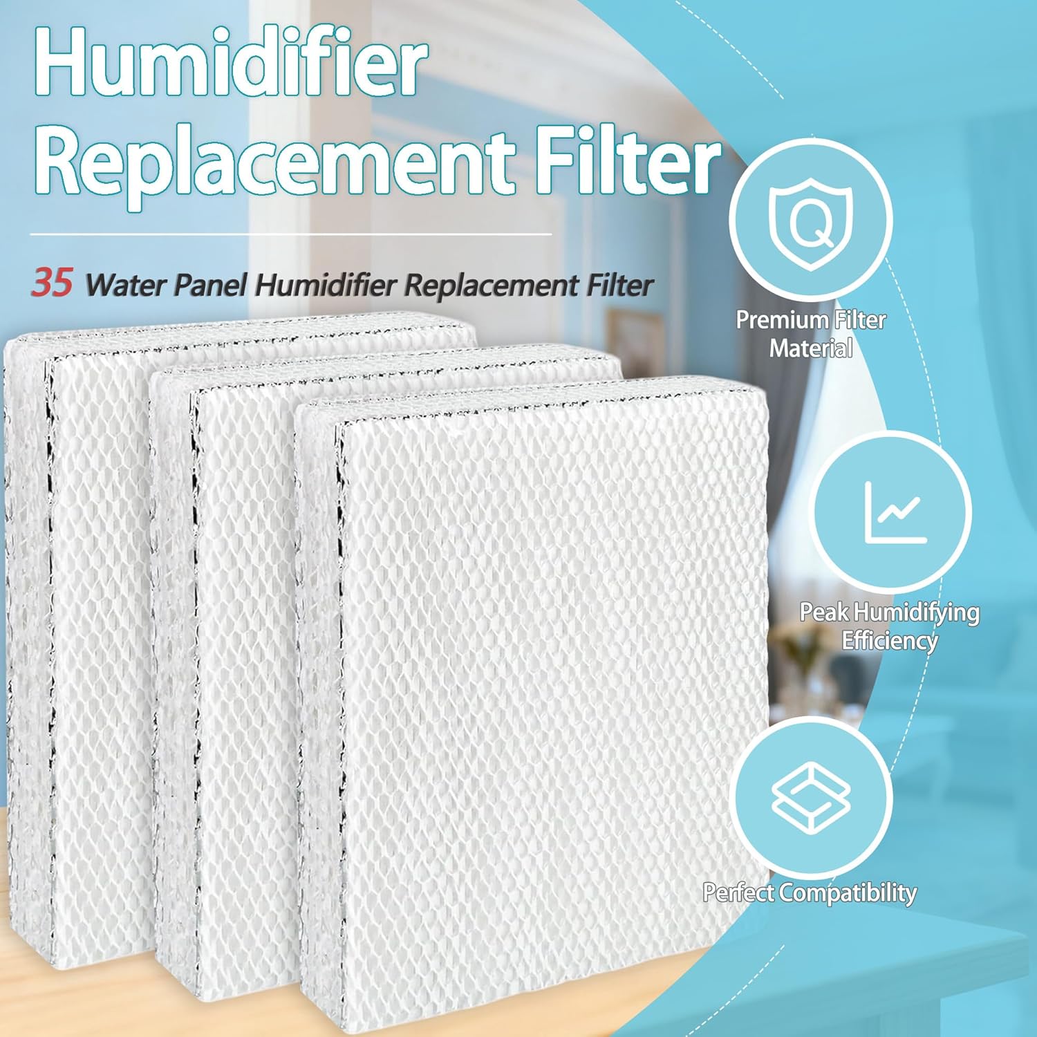 35 Water Panel Humidifier Replacement Filter Compatible with AprilAire Humidifier Models 350, 360, 560, 560A, 568, 600, 600A, 600M, 700, 700A, 700M, 760, 760A and 768 (3 Pack)