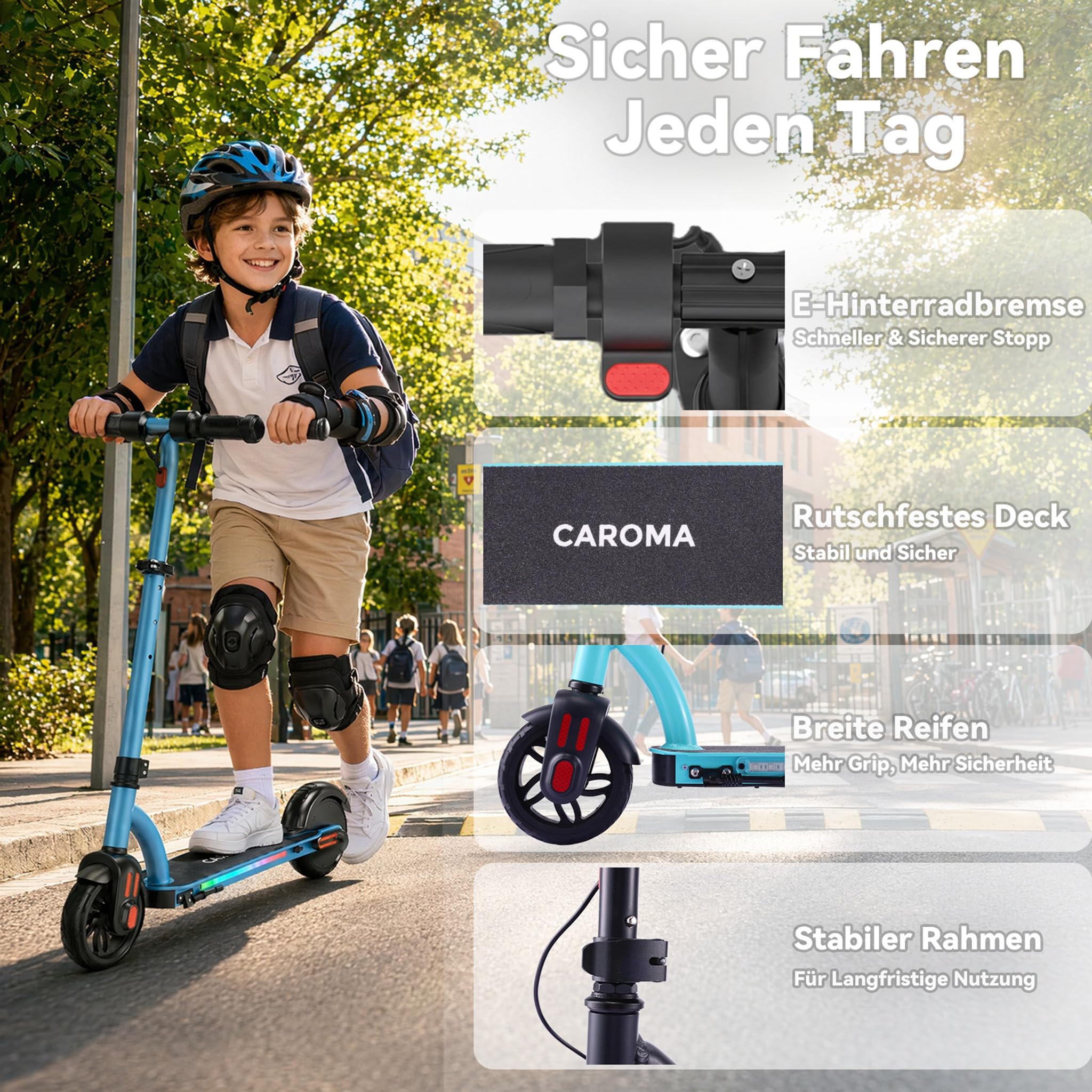 Caroma E-Scooter Kinder 6-12 Jahre, Geschenk für Jungen & Mädchen