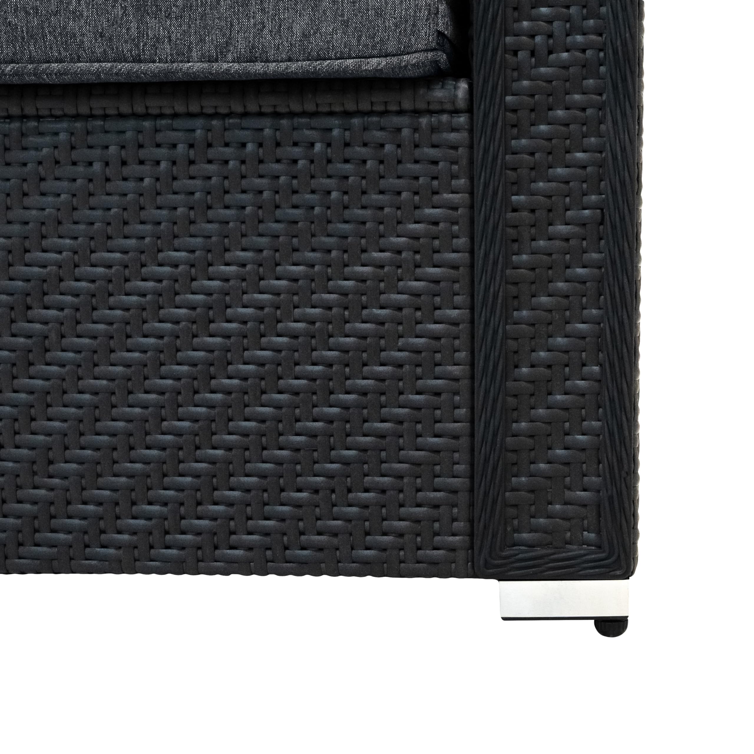 Monster Shop Set Mobili da Giardino 7 Pezzi in Rattan Nero – Divano Modulare 5 Posti con Cuscini Lavabili, Tavolino in Vetro, Copertura Impermeabile, per Esterno, Terrazzo e Veranda