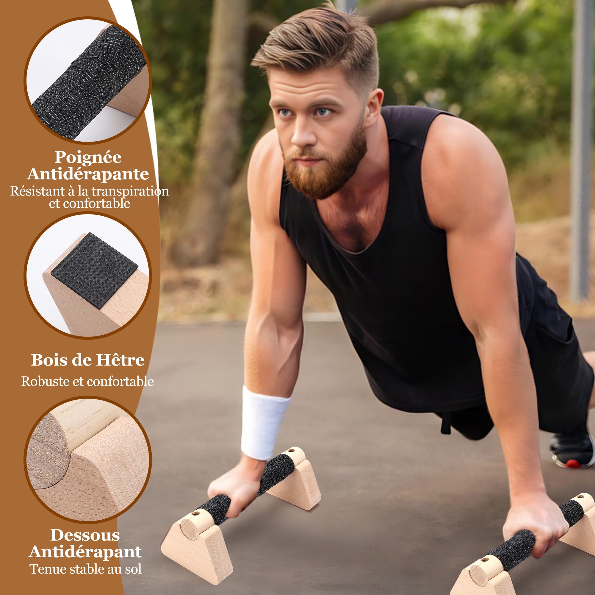Parallettes, Barres Parallèles en Bois avec Base Antidérapante, Barres Push Up Calisthenics Yoga Bar Fitness pour Gymnastique, Fitness, Musculation