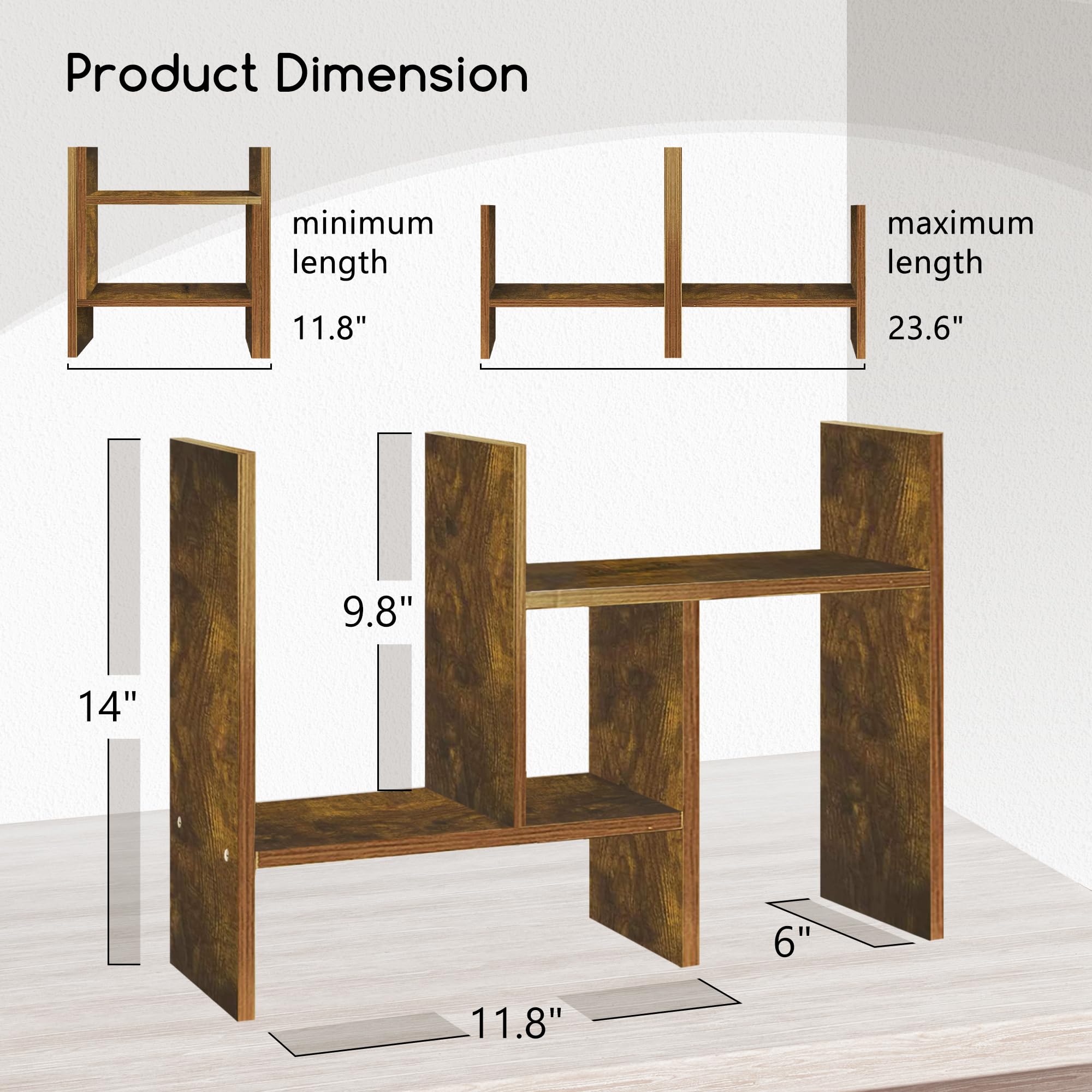 Jerry & Maggie Organizer da scrivania per ufficio, scaffale regolabile in legno, stile libero, doppia H, vero supporto naturale, tono legno naturale