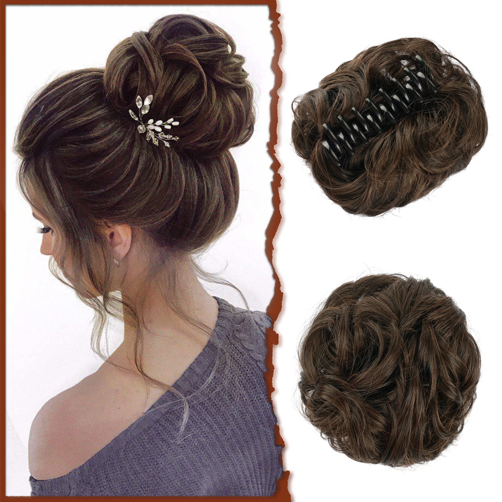SOFEIYAN Claw Clip Messy Bun Hair Piece Wavy Curly Hair Bun Clip in Claw Chignon Ponytail Hairpieces Synthetic Tousled Updo Hair Extensions Scrunchie