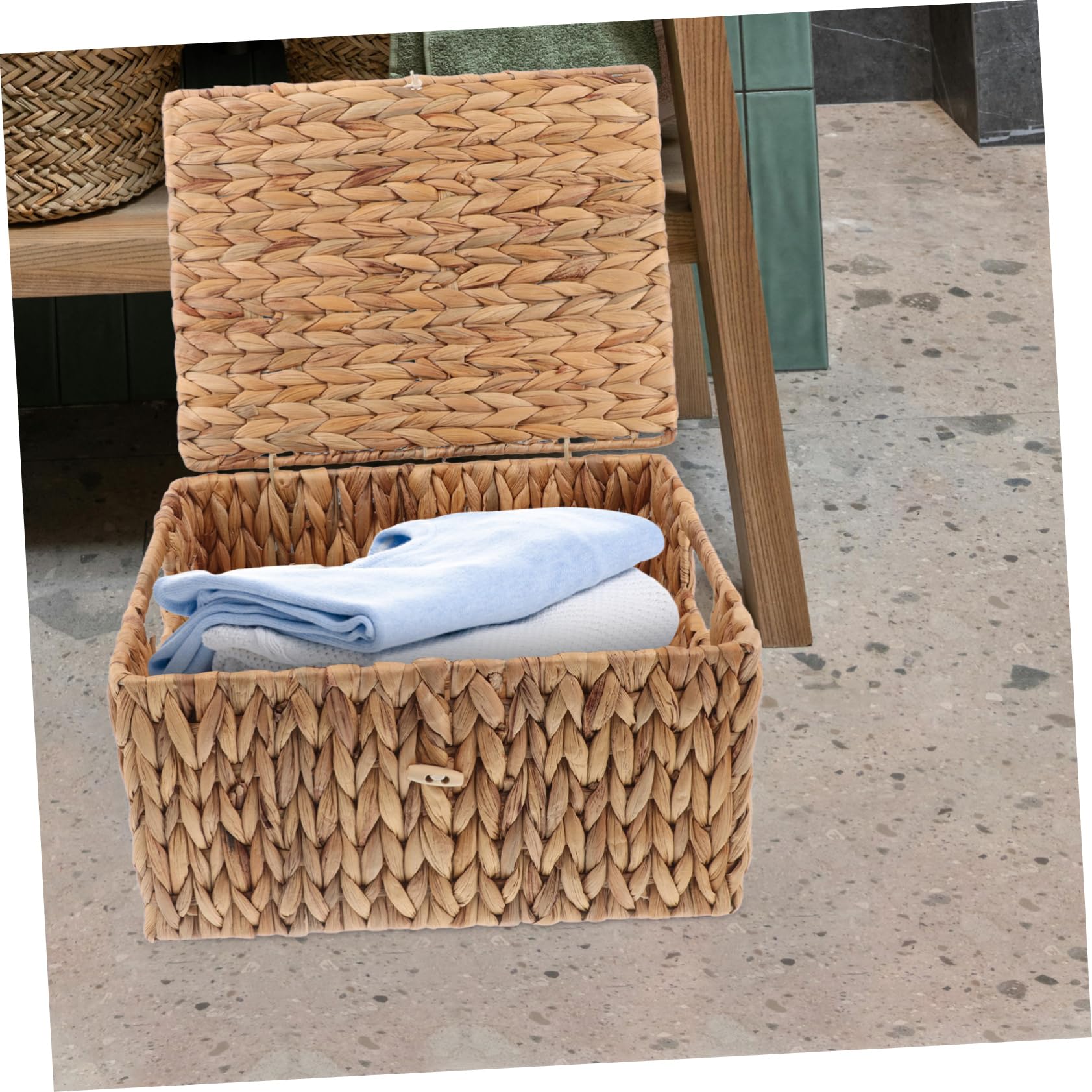 OUNONA Cesto Portaoggetti in Paglia Rettangolare Decorativo con Coperchio per Organizzare Armadi e Ufficio