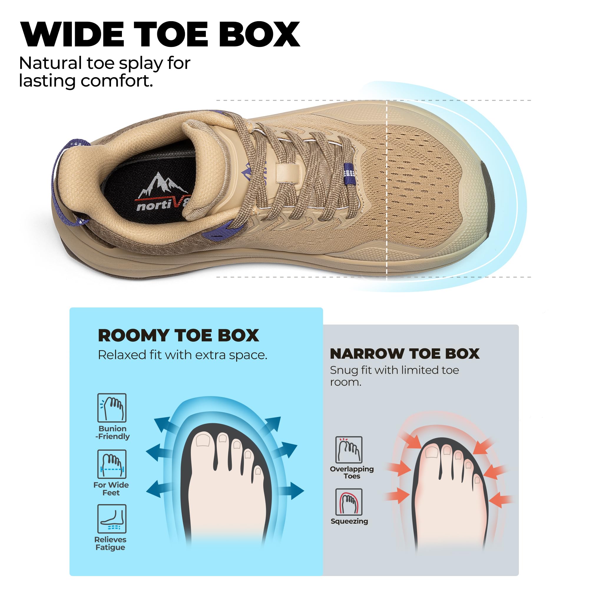 NORTIV 8 Zapatos deportivos para mujer, con puntera ancha, para correr, senderismo, caminar, cómodos, antideslizantes, transpirables, para entrenamiento, gimnasio, atléticos, a la moda