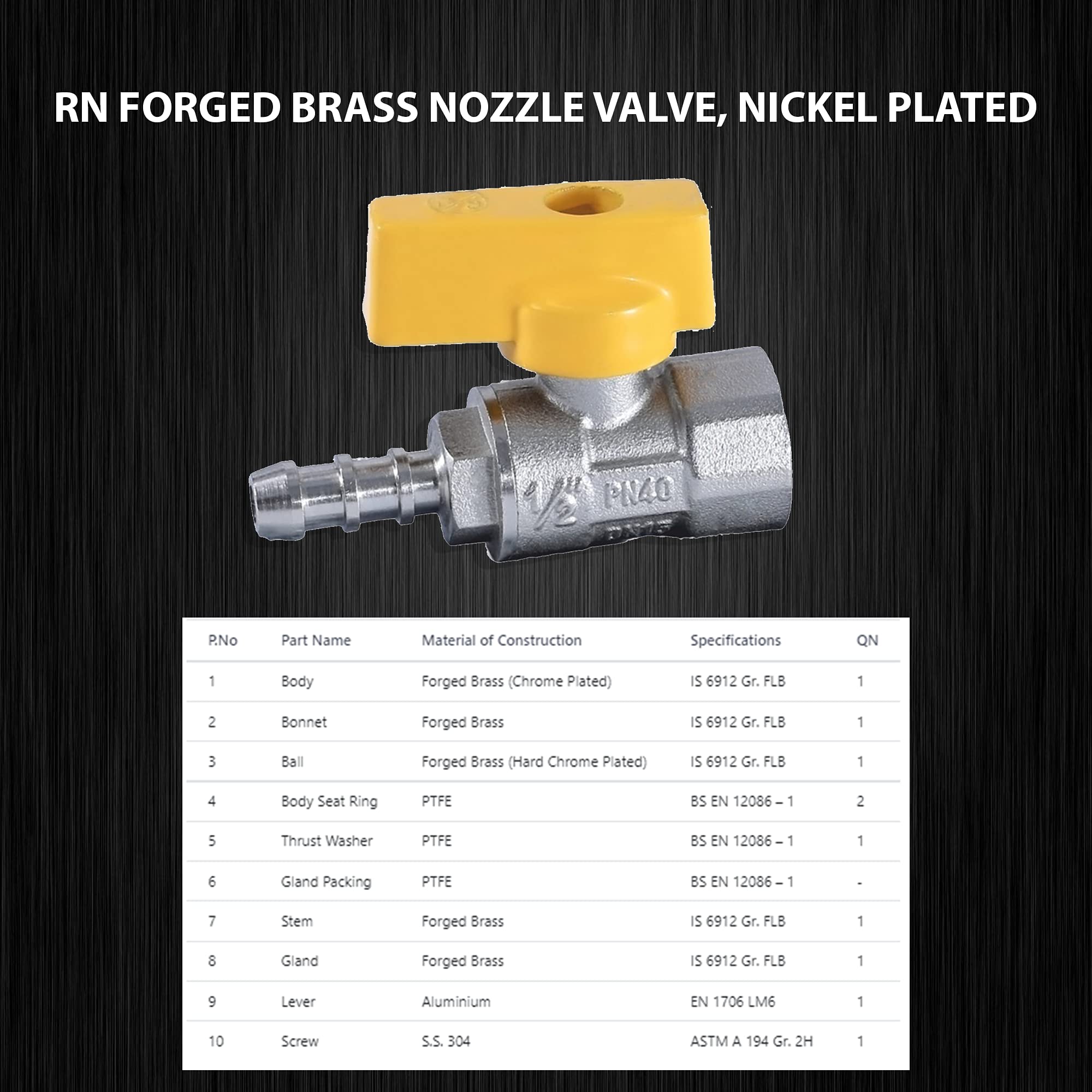 RN Forged Brass Nozzle Valve, Nickel Plated