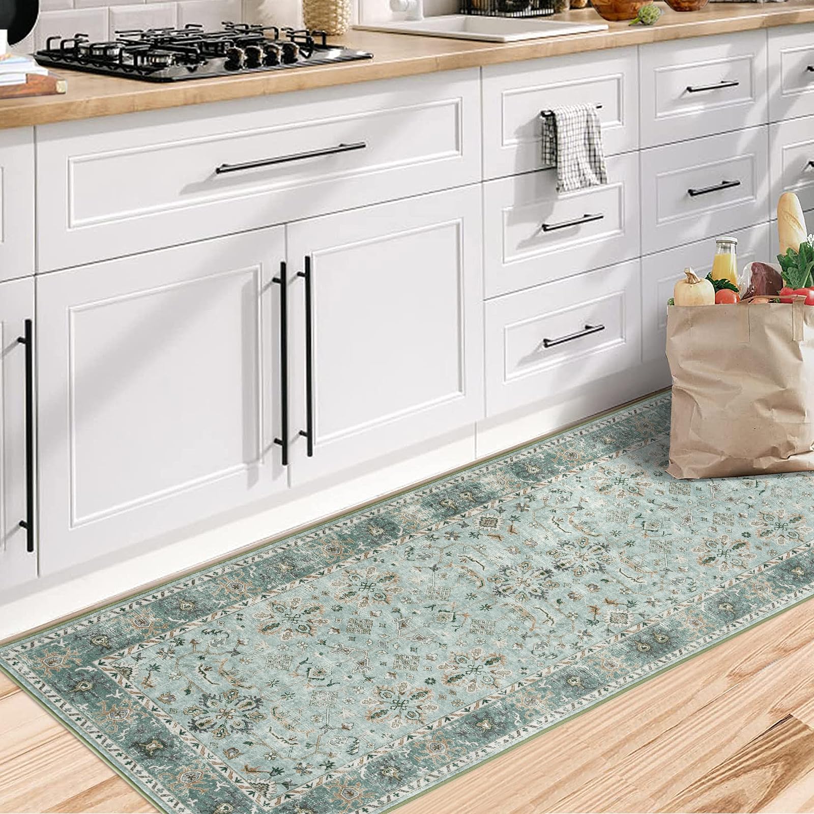 CIBTYHOH Washable Rug Rugs Living Room Carpet for Bedroom Vintage-Inspired Area Rug - Classic Floral Pattern,80 * 150 CM - Image 3