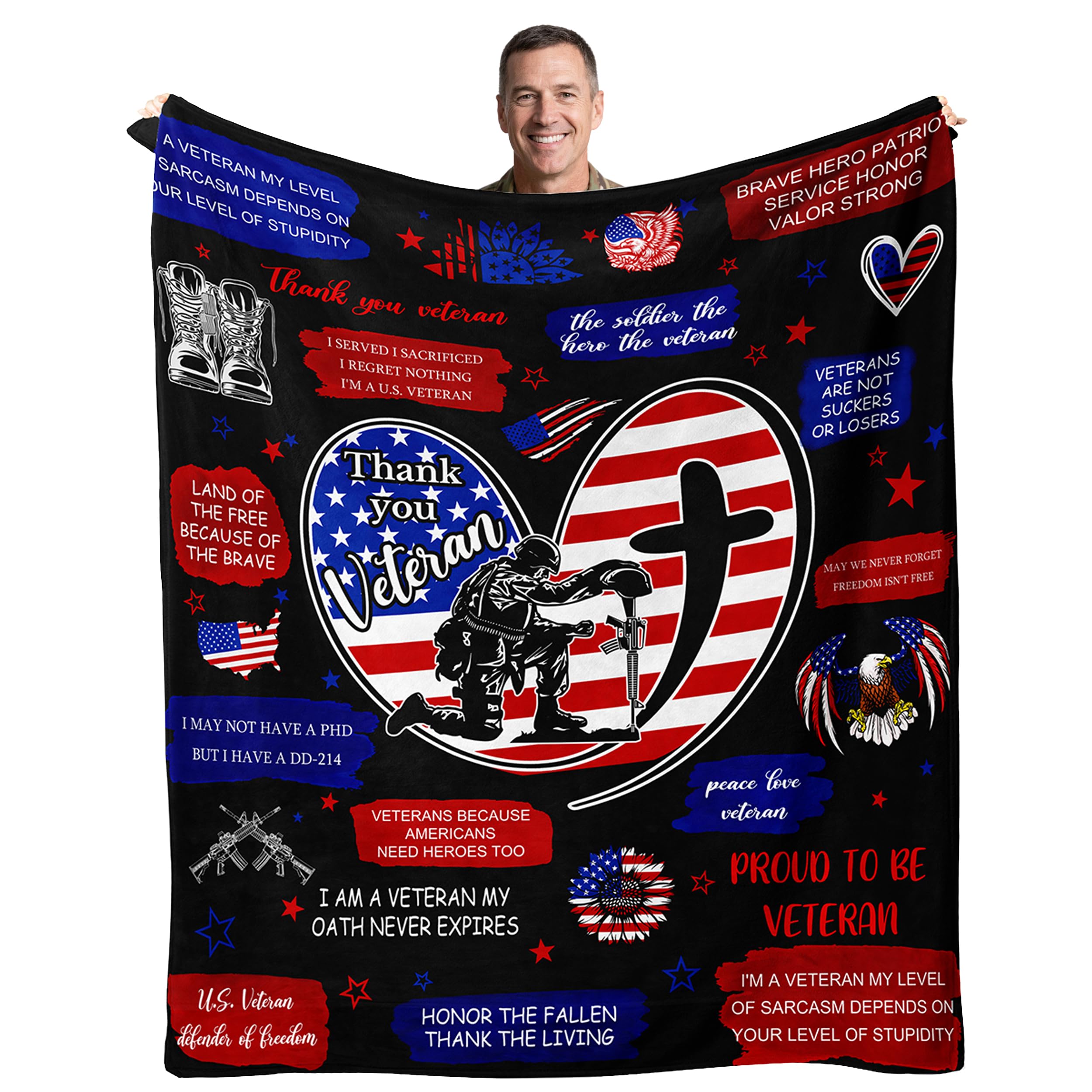 Sulpoie Veterans Day Gifts for Him, Patriotic Veterans Throw Blanket 60 x 50 inches, Navy/Army/Air Force Military Veteran Gifts for Men Dad Husband