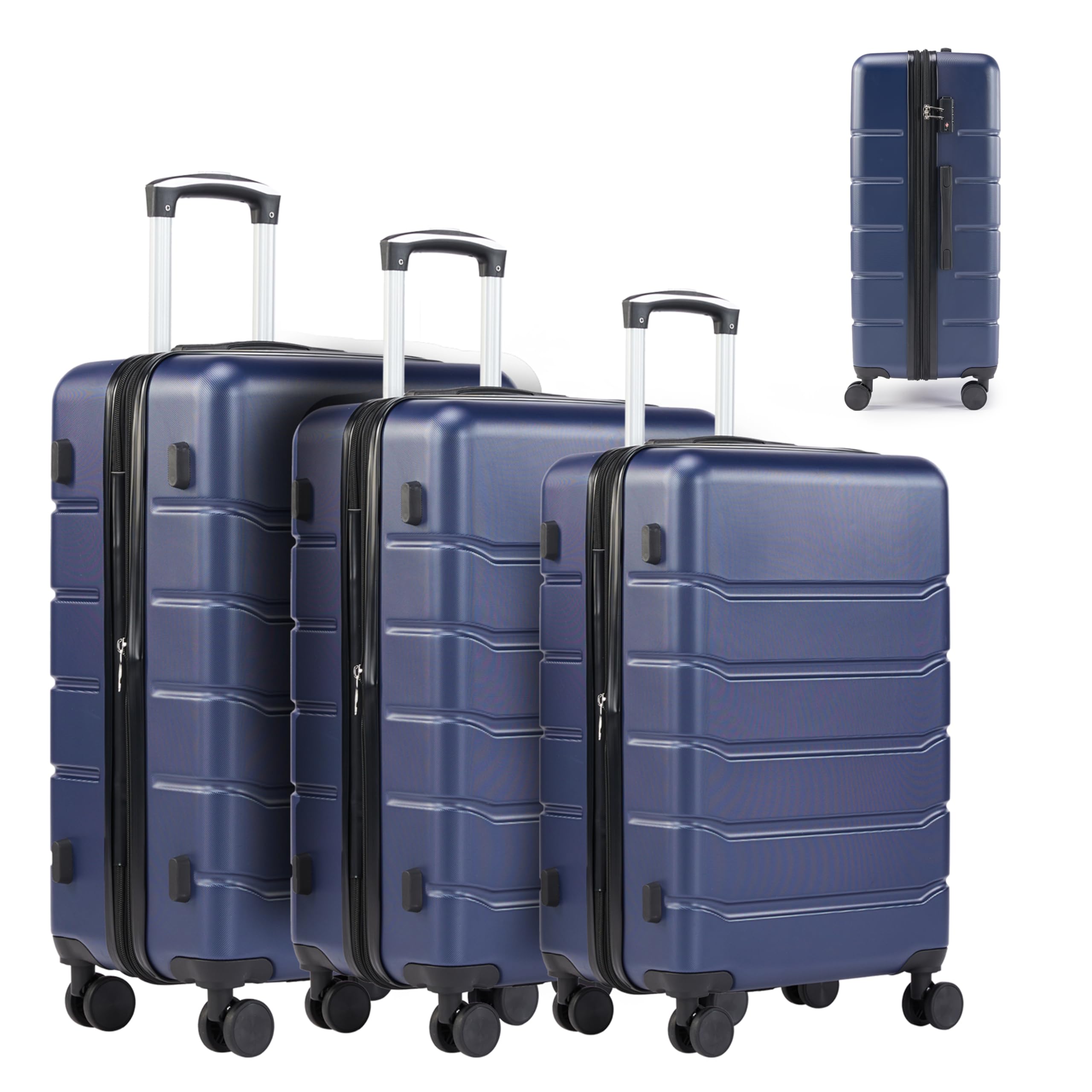 Simple Deluxe 20/24/28 Inch Expandable Hardside Carry On with Spinner Wheels & TSA Lock, ABS Hard Shell Lightweight Rolling Luggage Suitcase, Blue