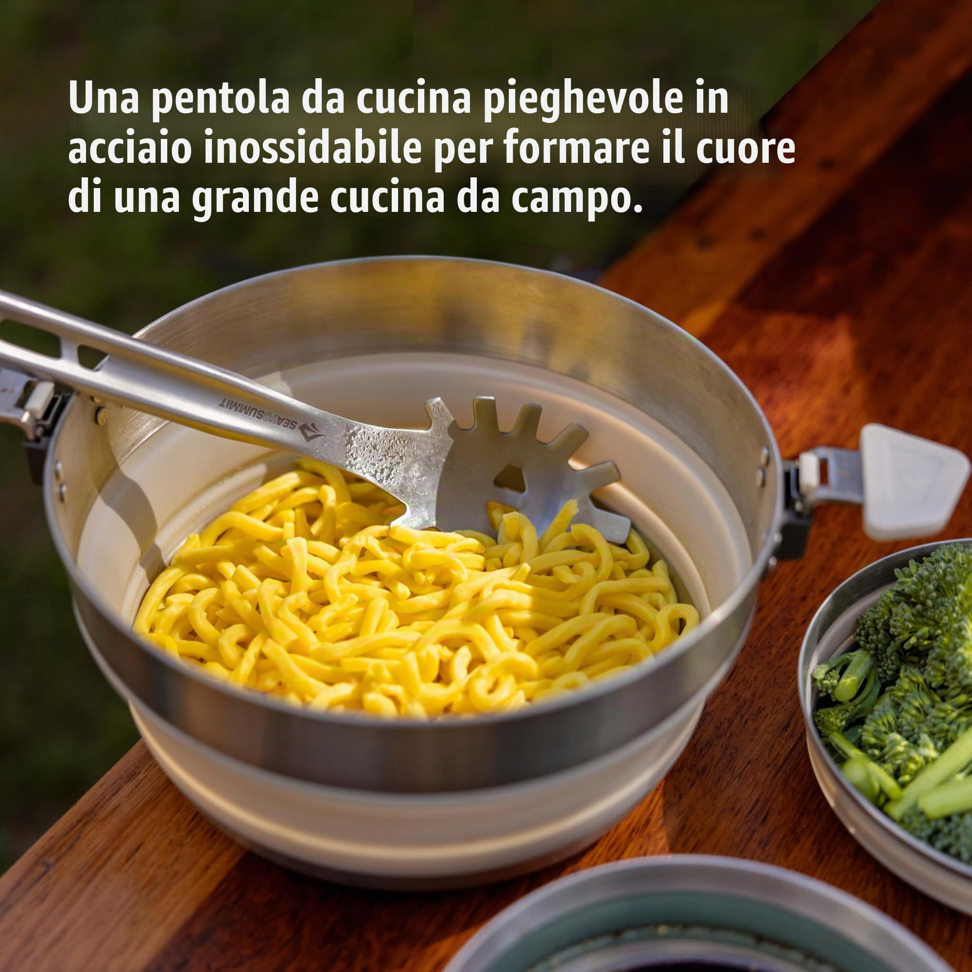 SEA TO SUMMIT - Detour Pentola pieghevole in acciaio inox da 5 litri - da 2 a 4 persone - Maniglie rimovibili Click Safe - Compatibile con piano cottura a induzione - Pentole da campeggio in acciaio