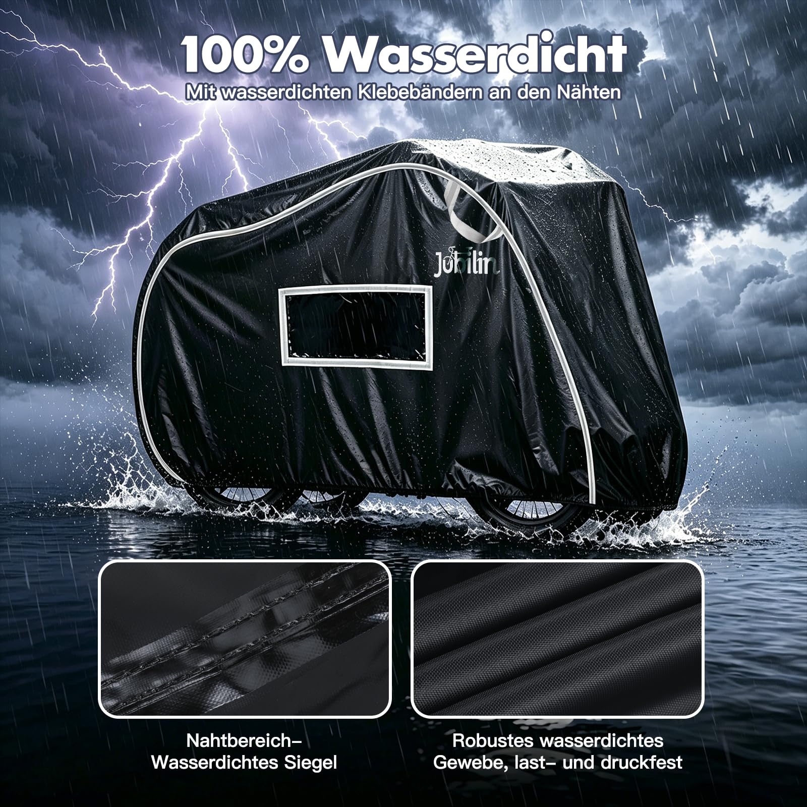 Fahrradabdeckung für 2 Fahrräder, Fahrradplane 900D Wasserdicht & Reißfest | mit 6M Elastischem Seil, Reflektierenden Streifen PVC Kennzeichentasche, Fahrradschutzhülle Heckträger für Fahrradträger