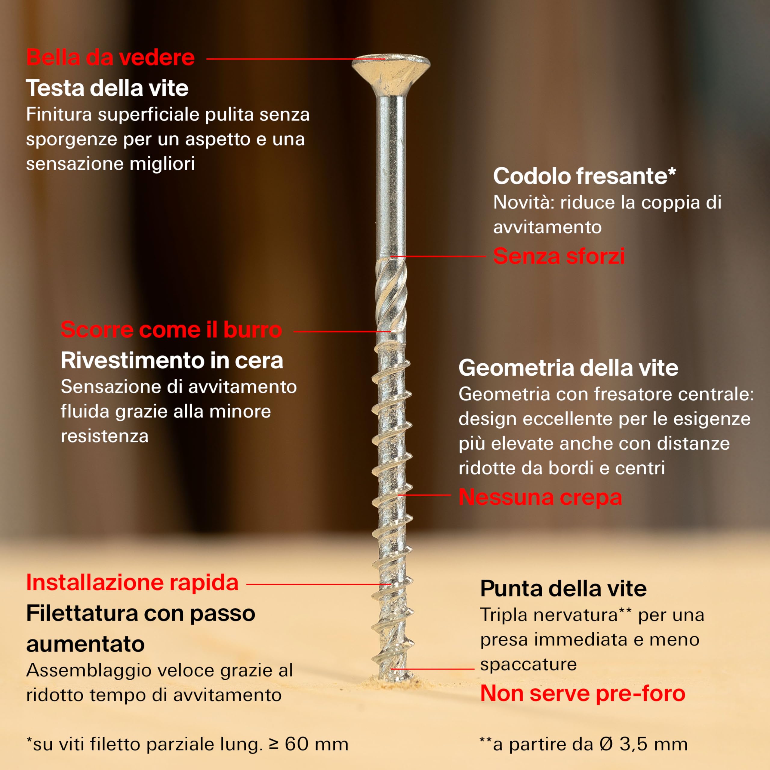 Fischer Viti Power Fast II FPF CTP 6,0x200 per Legno, Filetto Parziale, Torx, Testa Svasata Piana, Zincatura Bianca (100 Pz.)