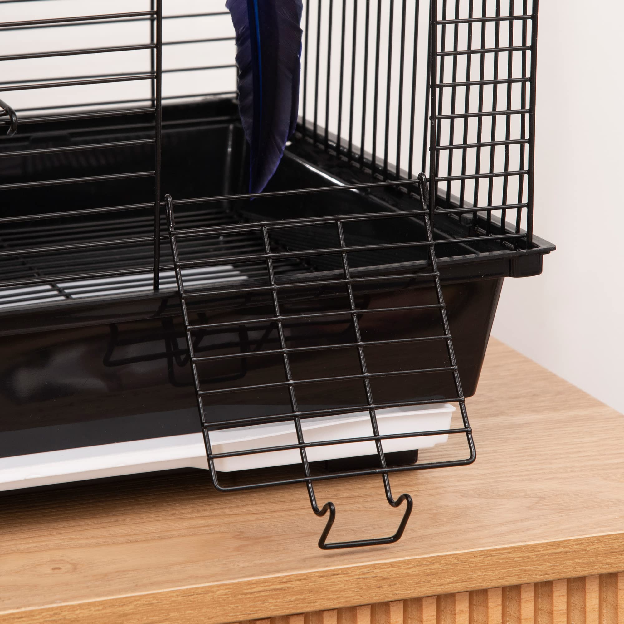 PawHut Jaula para Pájaros 39x33x47 cm Pajarera Metálica con 3 Puertas 2 Comederos 2 Perchas Columpio Bandeja Extraíble y Asa de Transporte para Canarios Negro