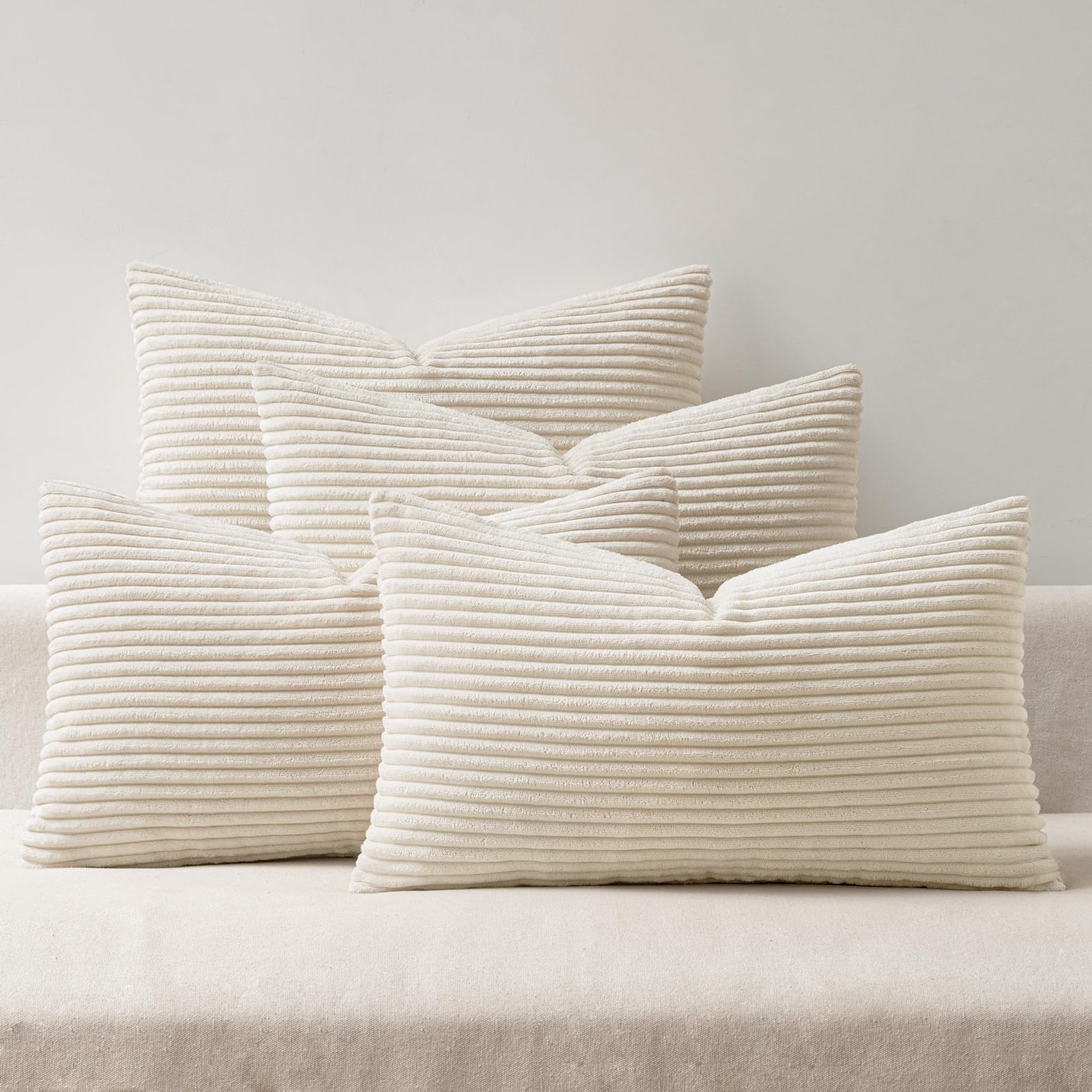 EMEMA Kissenbezug 40x60 cm Kordsamt Herbst Kissenbezüge 4er Set Dekokissen Sofakissen Kord Kissenhülle Zierkissenbezug Dekorative Cord Kissen Weiche für Sofa Wohnzimmer Schlafzimmer Creme