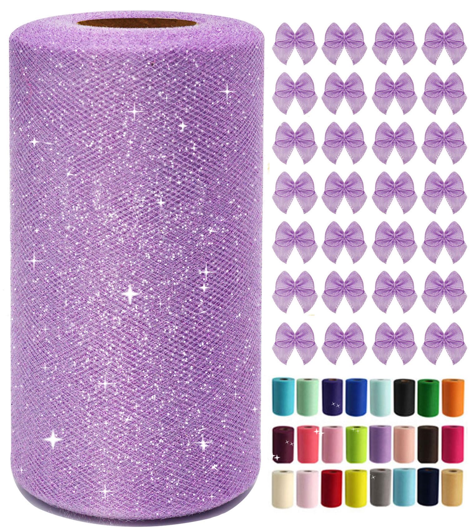 Lavender Glitter Tulle Rolls 6 Inch by 50 Yards Sparkle Fabric Ribbon for DIY Tutu Skirt Sewing Bow Wedding Decorations Craft Supplies