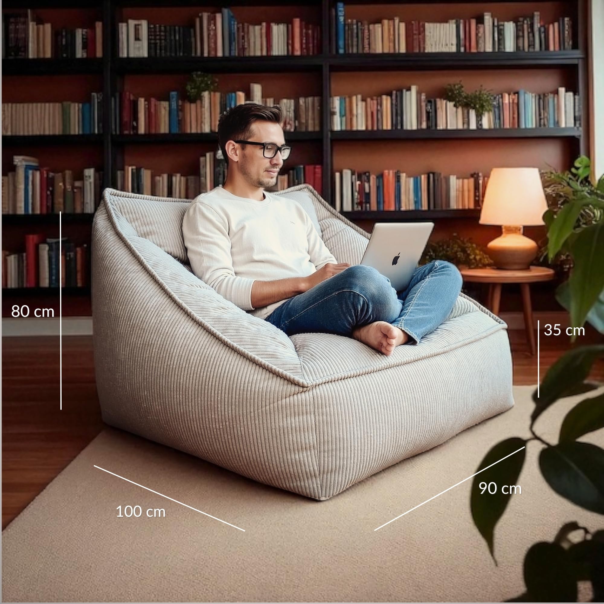 Aiire Sillón Puff con Relleno Incluido - Puf Gigante para Salon, Dormitorio y Habitación Juvenil - Funda en Pana Premium Desenfundable y Lavable - Bean Bag XXL Moderno para Adultos [100x100x80]