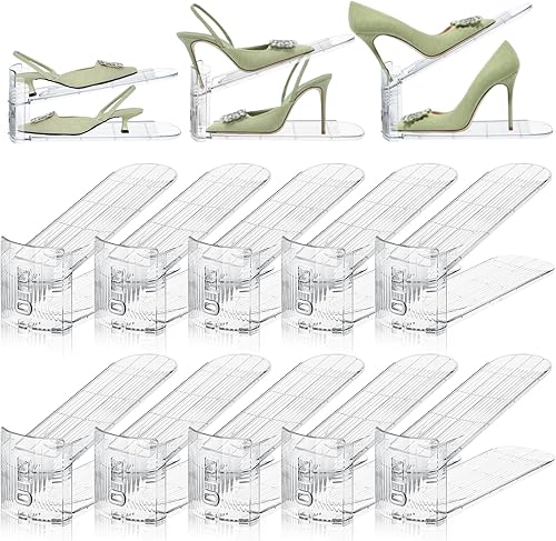 Organizador de ranuras para zapatos, paquete de 10 unidades, apilador de zapatos transparente, organizador de ranura ajustable para zapatos,