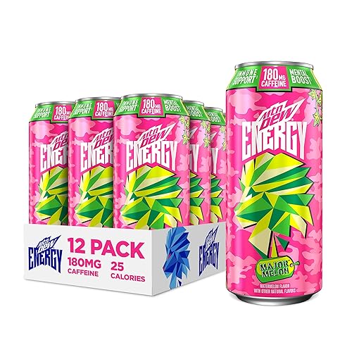 Miniatura 1 de MTN DEW ENERGY, Melón Mayor, 0.00oz de azúcar añadida, 5% jugo, zinc para ayudar a apoyar la función inmunológica, citicolina y cafeína para el