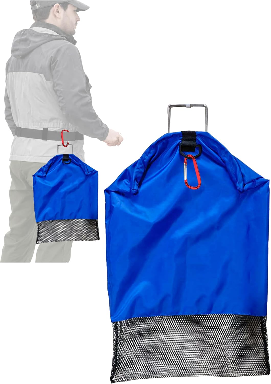 Lobster Catch Bag for Spearfishing and Scuba Diving, Large Nylon Mesh Fish Catch Bag with Stainless Steel Wire Handle, Fast-Drain Scalloping, Clamming and Freediving Gear, 24 x 17 in
