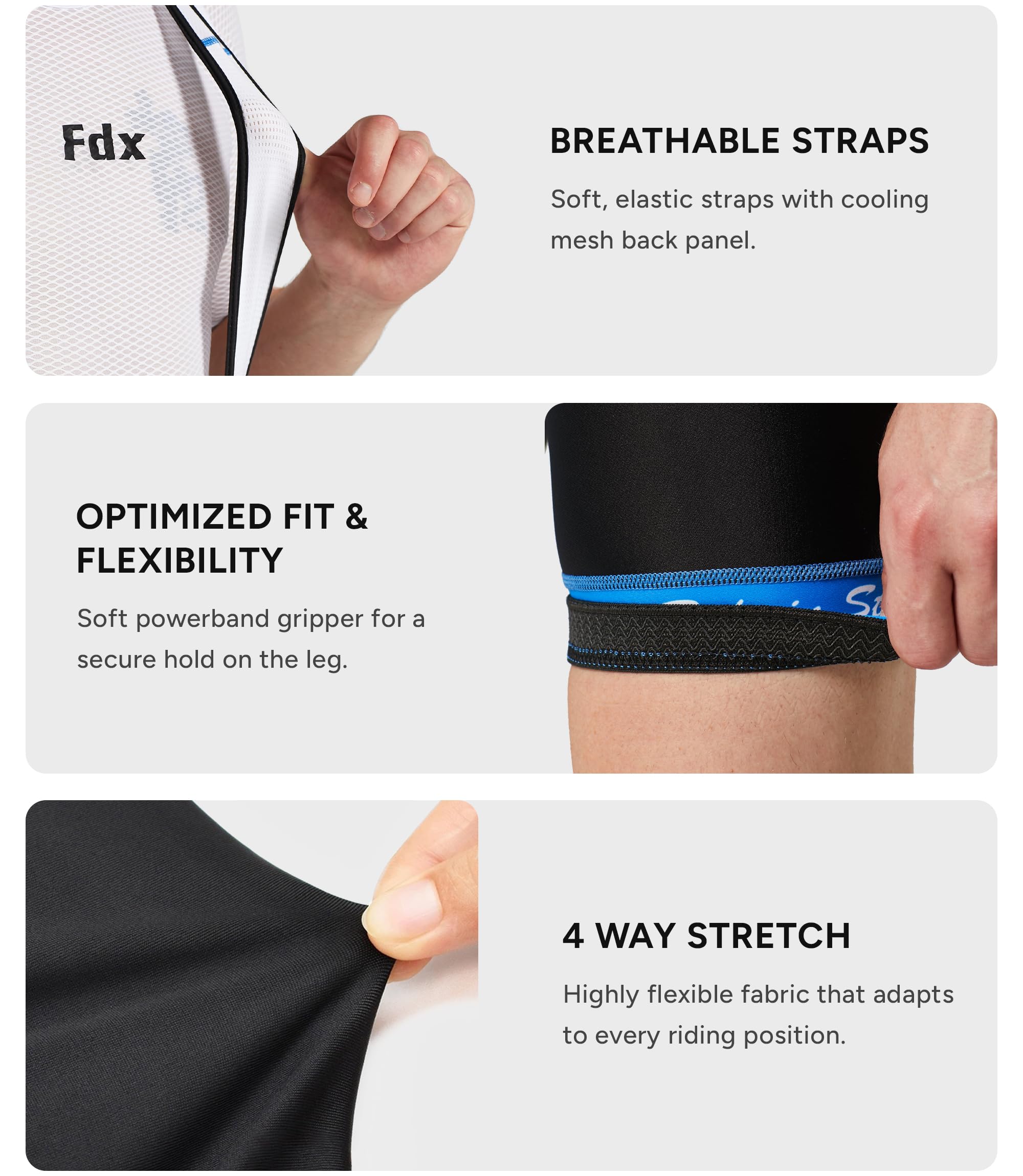 FDX Cuissard à Bretelles pour Homme, Cuissard de Cyclisme rembourré 3D avec Bretelles en Mesh, Poche zippée et Bandes antidérapantes aux Cuisses, vêtement de Cyclisme d'été Respirant