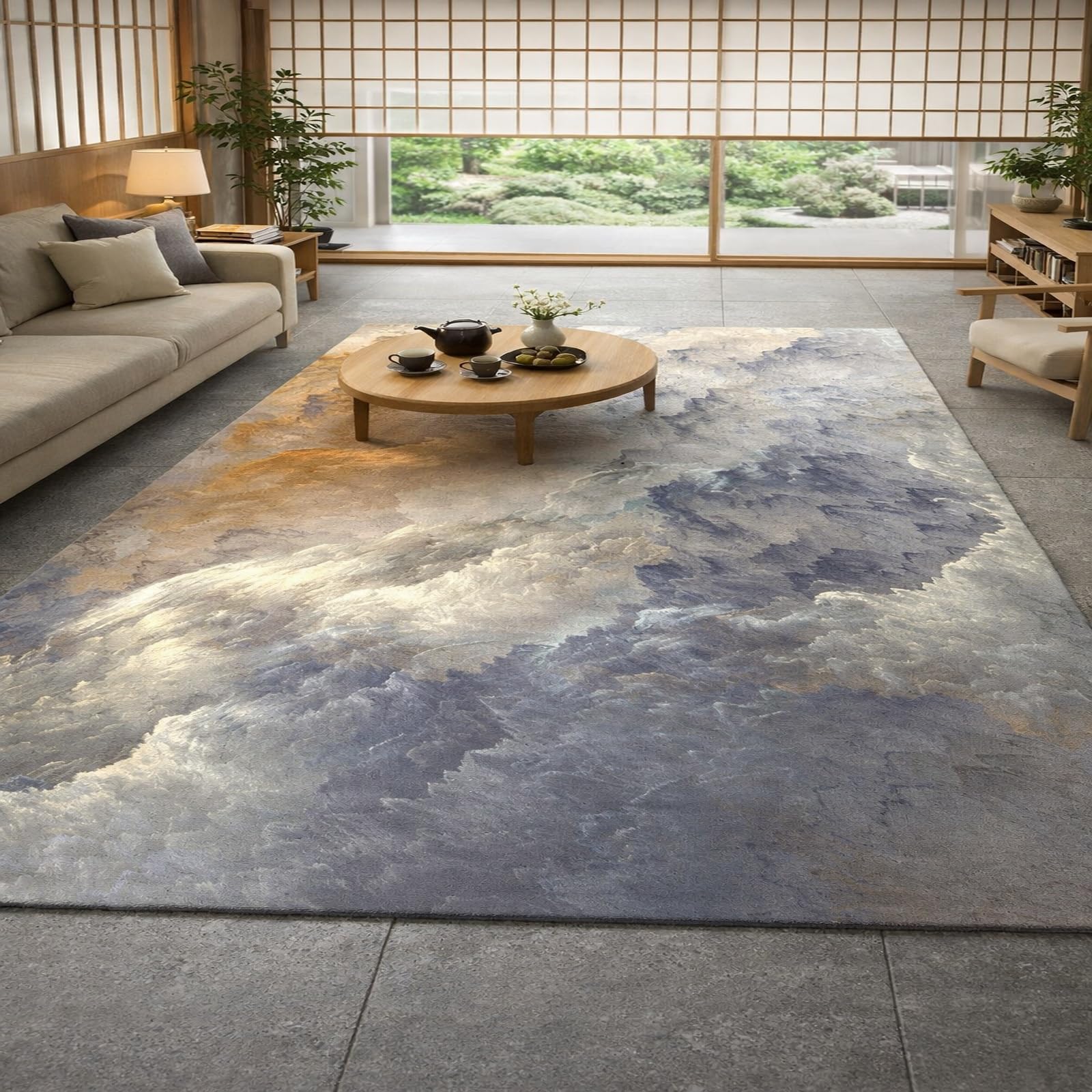 Tapis abstrait jaune et gris 140x140 cm pour raviver un salon terne