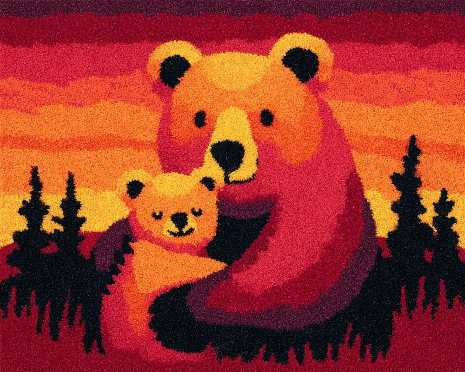 Wallphantom Latch Hook Rug Kit for Adults,Brown Bear Mother and cub
