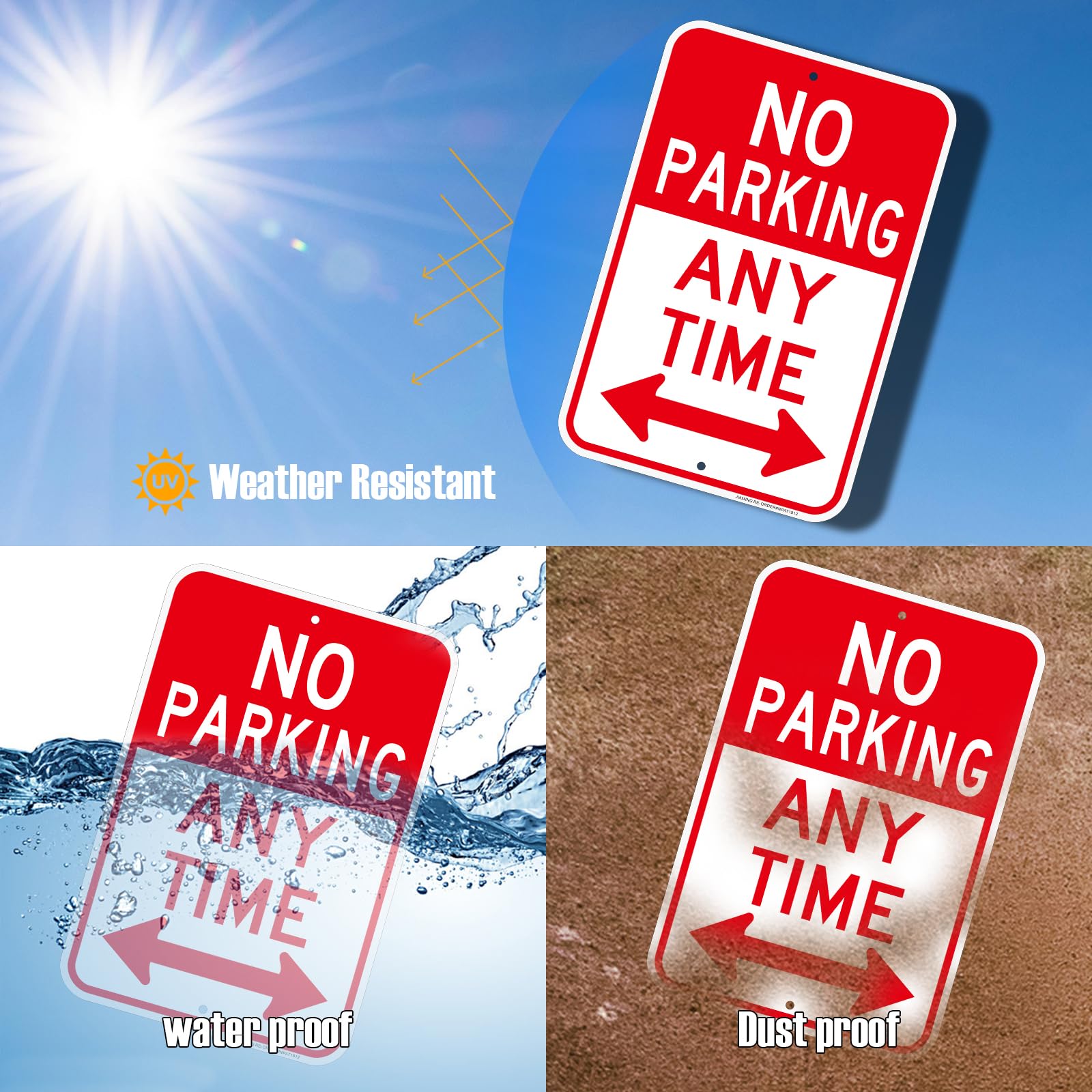 JIAMING Señal de no estacionar en cualquier momento con flechas, señal de no estacionar, letrero de cualquier hora, (2 unidades) de 18 x 12 pulgadas, lámina reflectante de grado ingeniero de aluminio