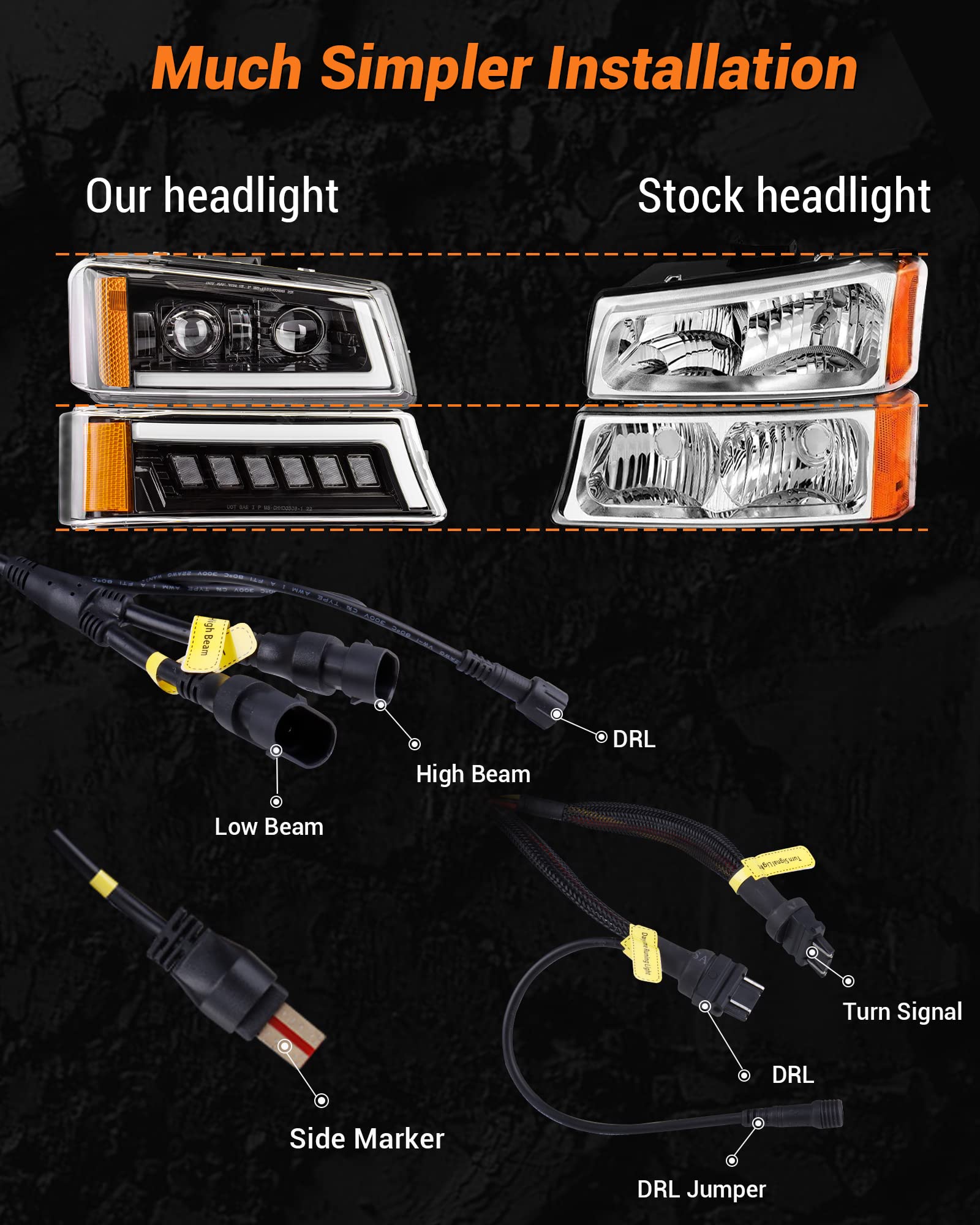 XPCTD True LED Headlights Assembly, 304pcs LED Beads 1000% Brighter Anti-glare No Bulbs Needed DOT, w/DRL Turn Signal H/L Beam, Compatible with 03-06 Chevy Silverado/Avalanche
