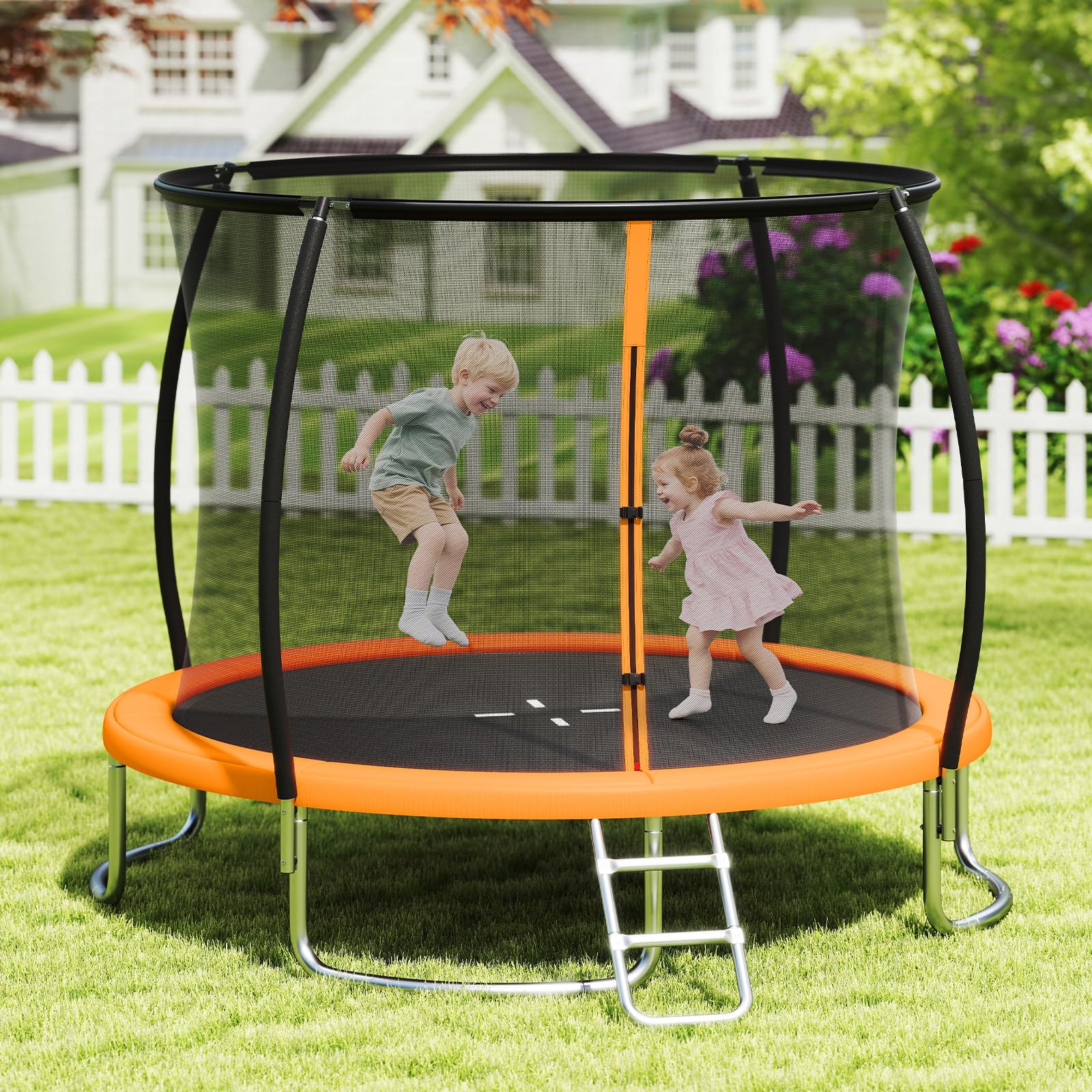 LIFEZEAL Trampolino da giardino per esterni, con rete di protezione e scala, trampolino per bambini, diametro 244/305/366 cm, con telaio in acciaio, attrezzature sportive per bambini e adulti