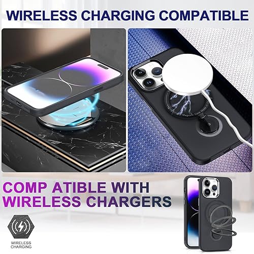 Miniatura 4 de Lokyoo Funda magnética con soporte para iPhone 14 Pro, compatible con MagSafe, grado MIL, doble capa a prueba de golpes con parte trasera dura mate,