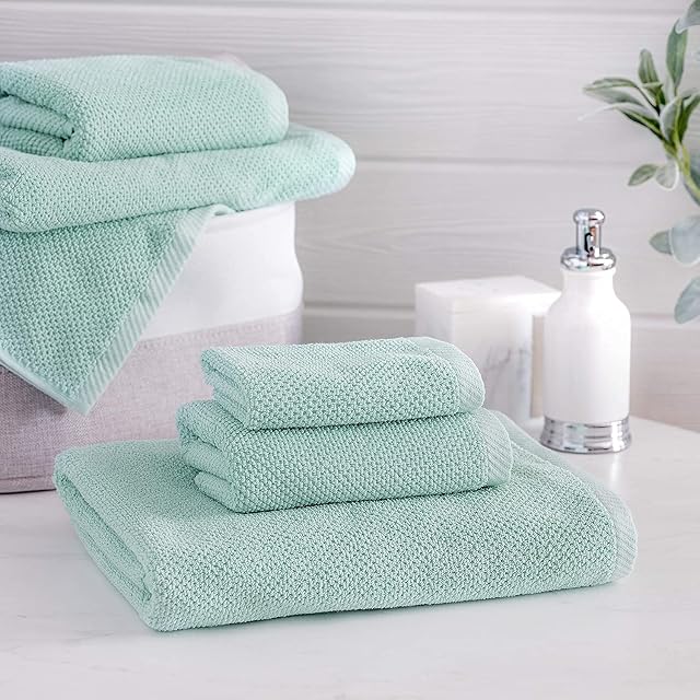 Welhome Franklin Towels | 6 Piece Set | 2 Bath - 2 Hand - 2 Face | Waffle Textured | Super Absorbent | Luxury Cotton | Quick dry | Sustainably Made | Low Lint | Durable | Super Soft | Aqua Blue