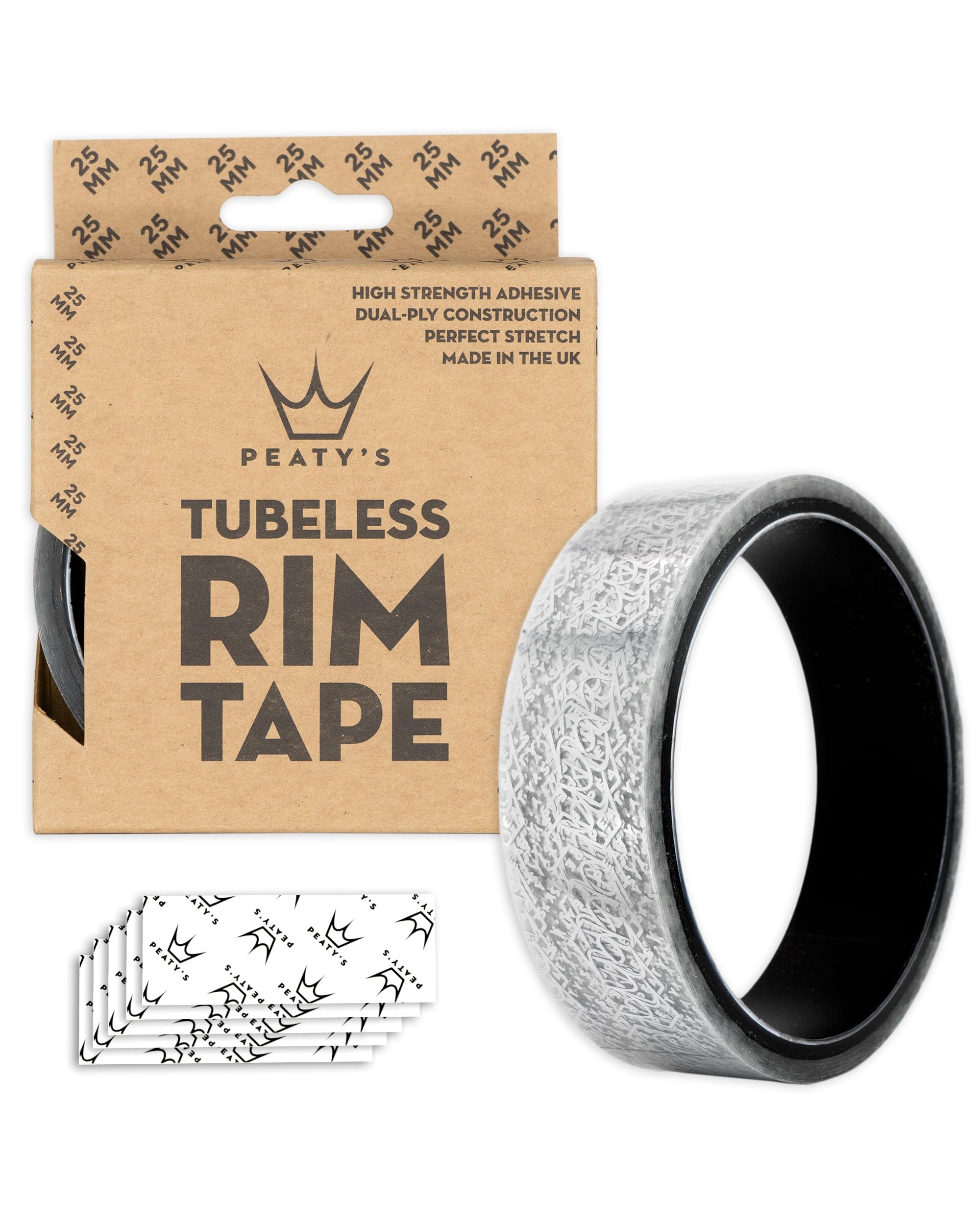 Peaty's Nastro Tubeless MTB per Cerchioni - Rotolo da 9 Metri, Fasce Antiforatura con Adesivo Avanzato e Pellicola Doppio Strato, Compatibile con Ruote Strada e MTB - Larghezza 25 mm