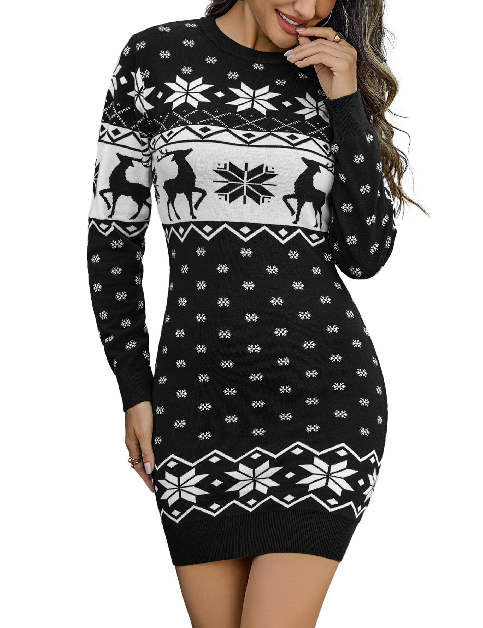 Bresdk Strickkleid Damen Weihnachten Langarm Pulloverkleid Knielang Elegant Winterkleid Strickpullover