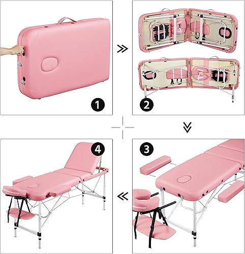 Miniatura 5 de Yaheetech Mesa de masaje de aluminio con taburete rodante, 3 secciones, cama de pestañas, camas de spa y silla de salón ajustable, cama de masaje,