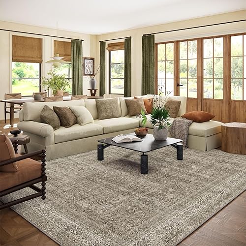 Washable Area Rugs for Living Room: 9x12 Bedroom Rug Boho Vintage Area Rug Stain Resistant Non Slip Low Pile Lightweight Soft Carpets for Dining Room Kitchen Nursery Kids Room Farmhouse