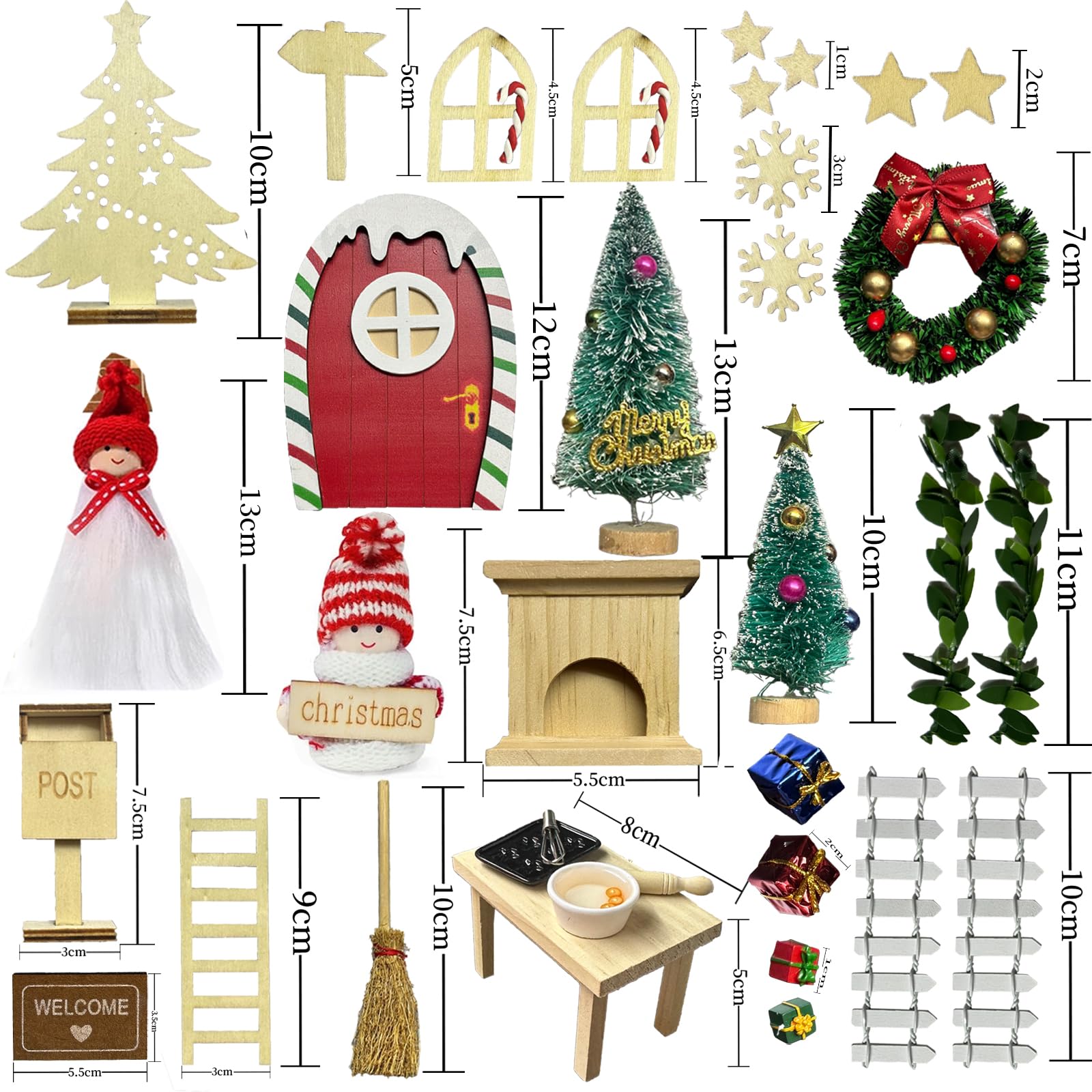 Porta Degli Elfi Di Natale Con 40 Accessori In Miniatura - Kit Cantiere Elfo Gnomo Con Cartelli E Casette Per Addobbi Natalizi - 3