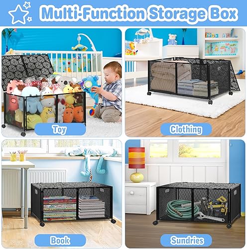 Miniatura 3 de punemi Caja de almacenamiento de juguetes, 2 organizadores de juguetes de metal y almacenamiento con ruedas, caja grande para juguetes, contenedor