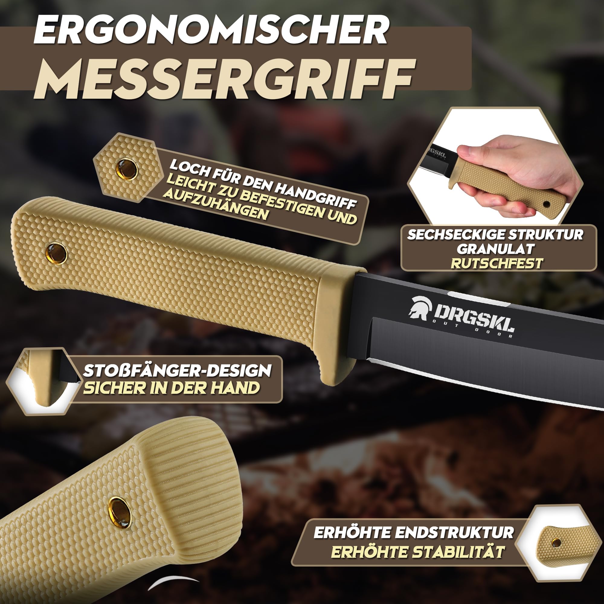 DRGSKL Recon Coltello Tanto Coltello Da Caccia Da Giungla Affilato Con Fodero in Kydex Coltello Da Esterno per Campeggio, Escursionismo Regali Di Natale per Uomini Giallo
