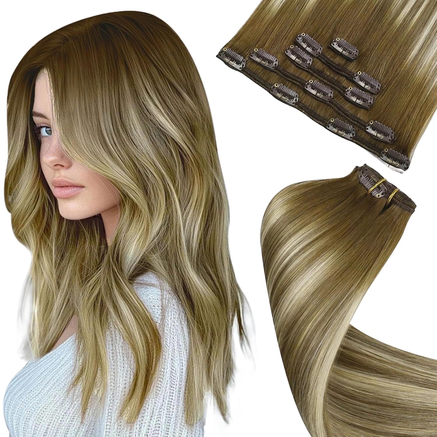 LaaVoo Extensions Echthaar Echt Haar Extension Clip Haarverlängerung Echthaar