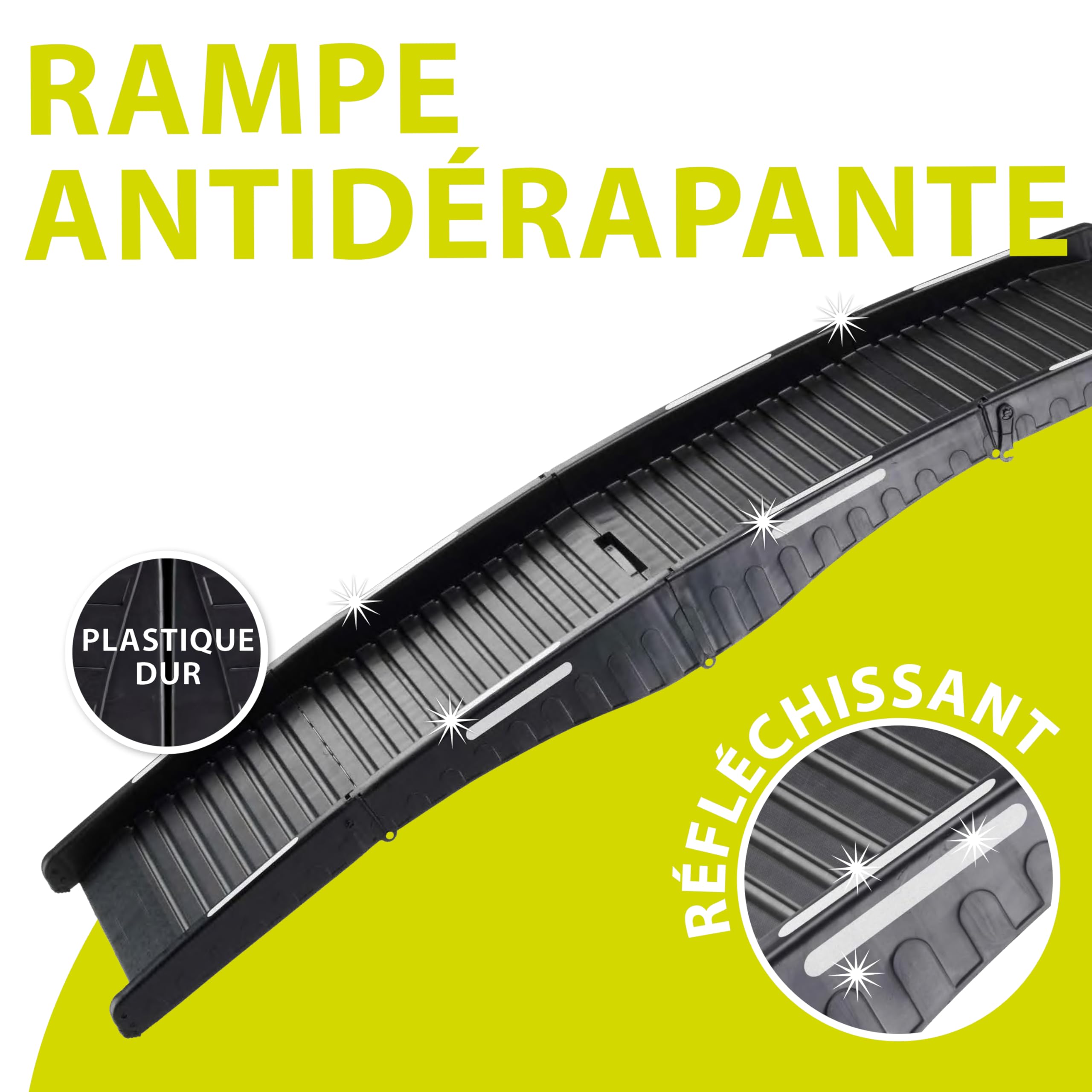 Ferplast Rampe pour Chien Voiture, Pliable, Antidérapante, Poignée, Réfléchissante, jusqu'à 50 kg, L 152 x P 40 cm