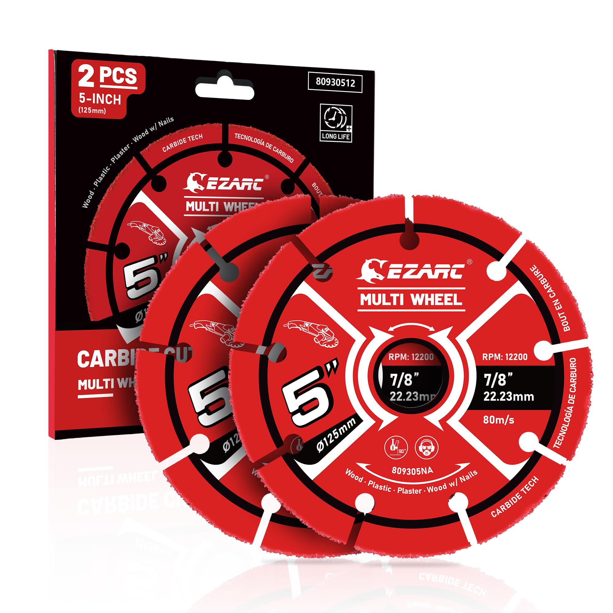 EZARC Carbide Disco da Taglio, 125mm×22.2mm Mole da Taglio Carbide Multi Wheel per Legno, Legno con Chiodi, Laminato, Plastica, Gesso(2 Pezzi)