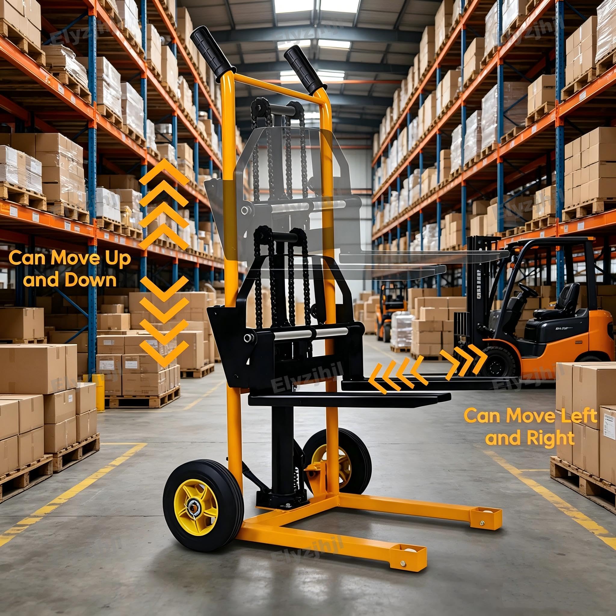 Apilador Manual ElevacióN Materiales Carretilla Elevadora Transporte | Transpaleta Horquilla traspaletas manuales con Capacidad de 200kg Apiladora de palets Ruedas PU Ruedas de Goma 250 mm