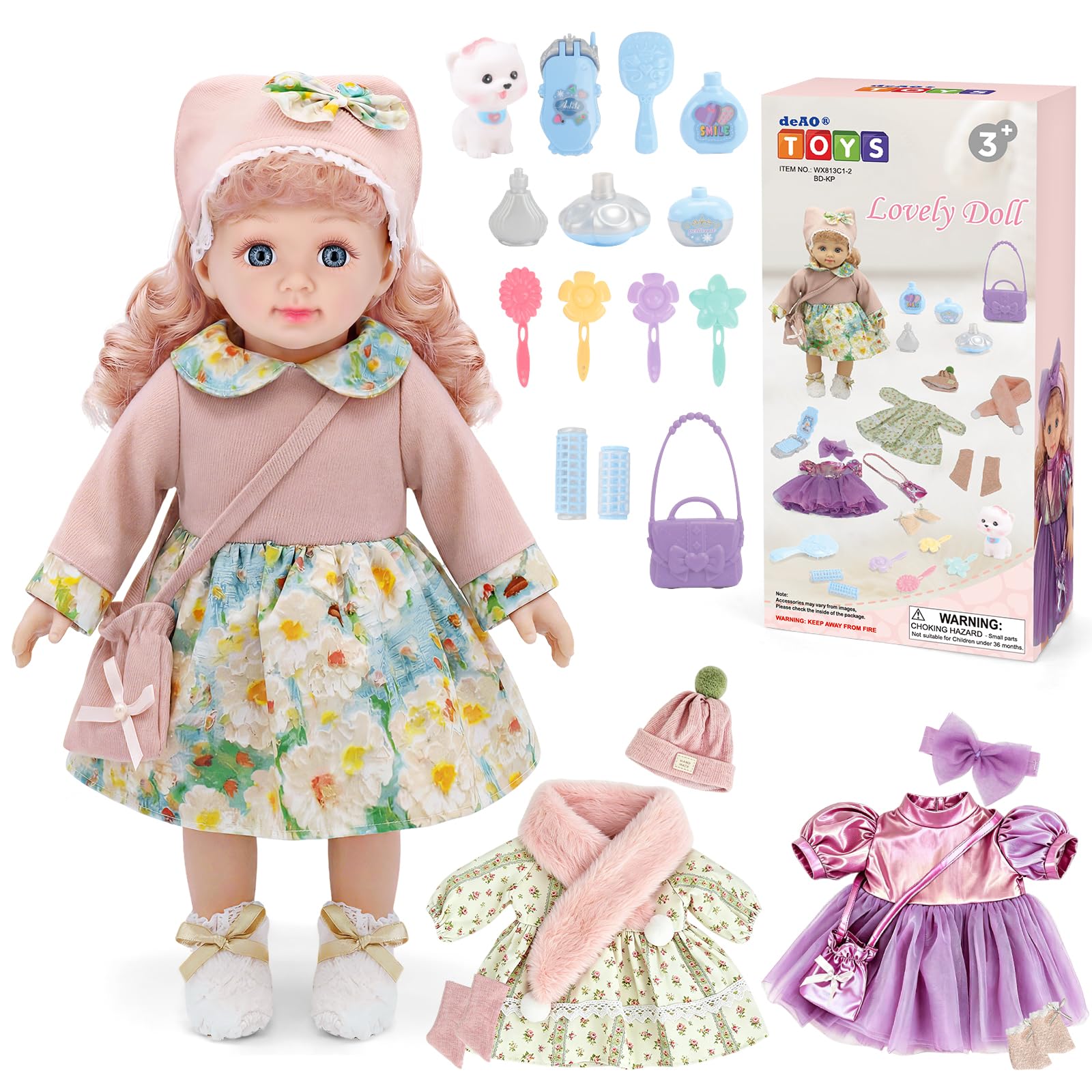 deAO Baby Doll Playset 29-Piece, 14'' Toddler Toy Gifts, Pretend Play Kit