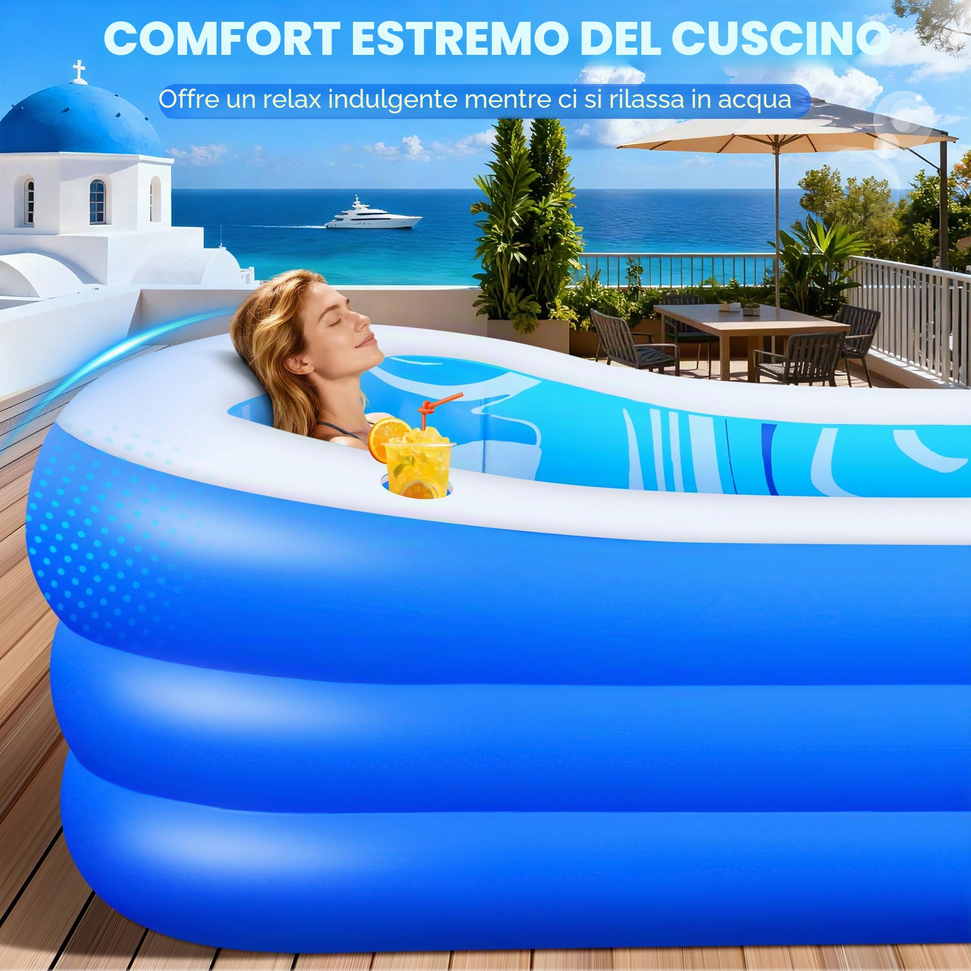 LuxBlue Piscina Gonfiabile Adulti, Piscine Gonfiabili per Famiglie con Seduta e Schienale, 0.5mm Ispessito Grande Piscina Gonfiabile Rettangolare, 250*160*63cm Piscinas Gonfiabili Giardino Terrazzo