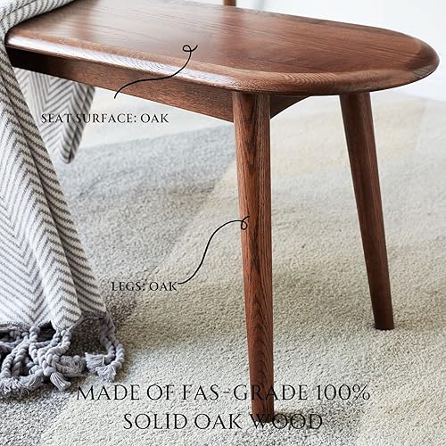 Miniatura 6 de Banco de comedor de interior 100% roble macizo, banco de madera para el extremo de la cama con esquinas redondeadas de seguridad, bancos de entrada