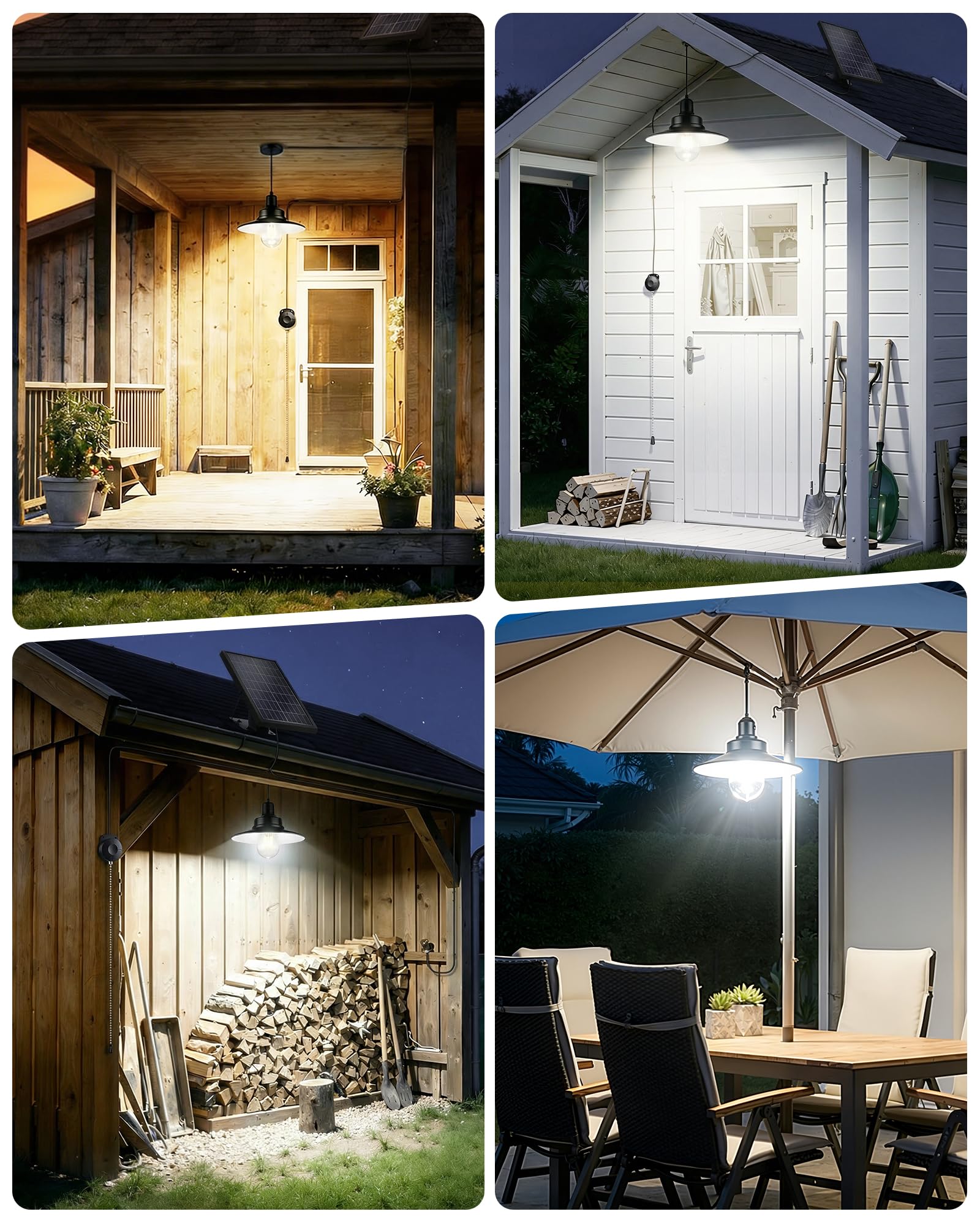 Lampada Solare da Esterno ed Interni, Semplice Interruttore a Catenella, Luci Solari da Esterno Impermeabile IP65, Adatta per Soggiorno, Gazebo, Garage