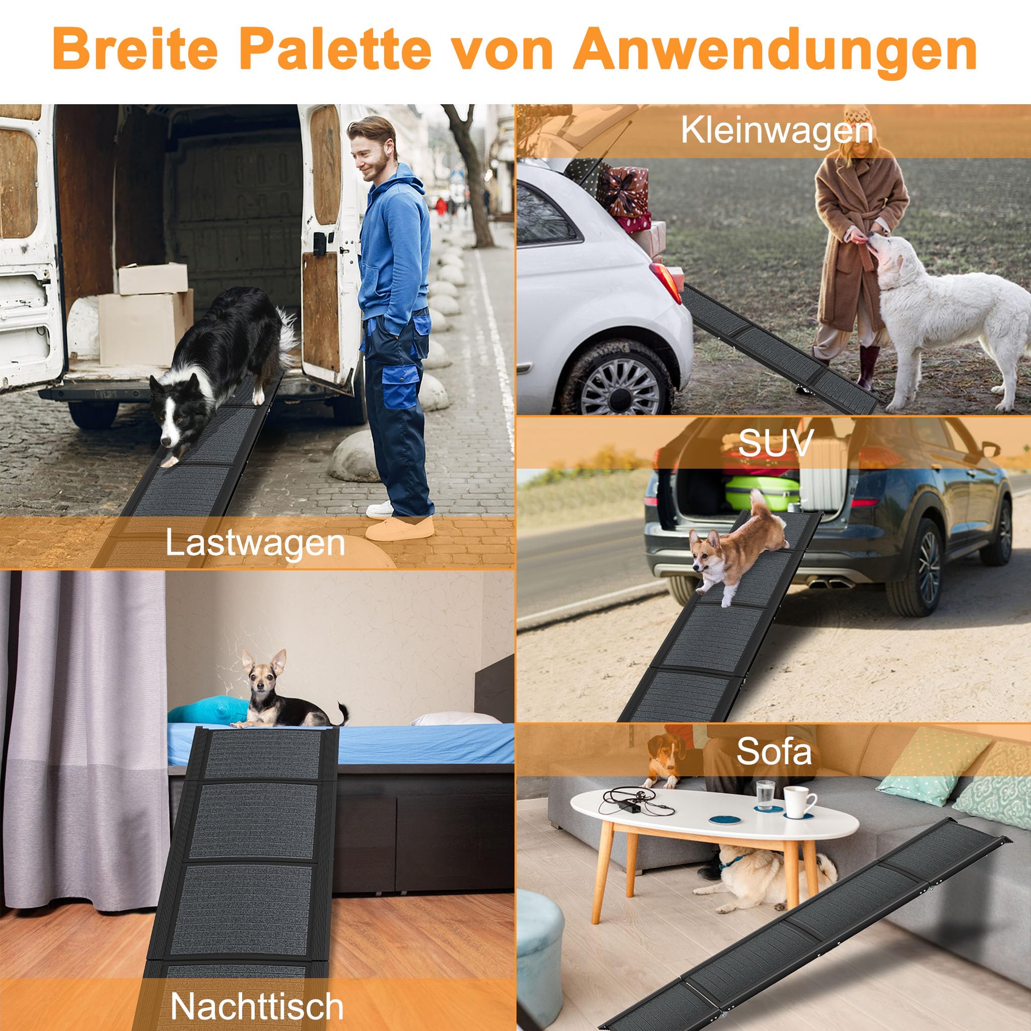 Froadp Rampa plegable para perros de aluminio, 157 x 43 cm, para coche, SUV, camión y caravana, antideslizante, alta capacidad de carga hasta 110 kg, rampa para coche para perros, color negro