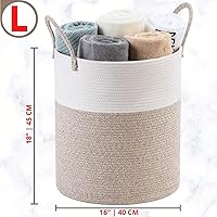 Vista 2 de MINTWOOD Design Cesta decorativa grande de cuerda de algodón tejida de 18 x 16 pulgadas, canasta alta para ropa sucia, canasta para sala de estar