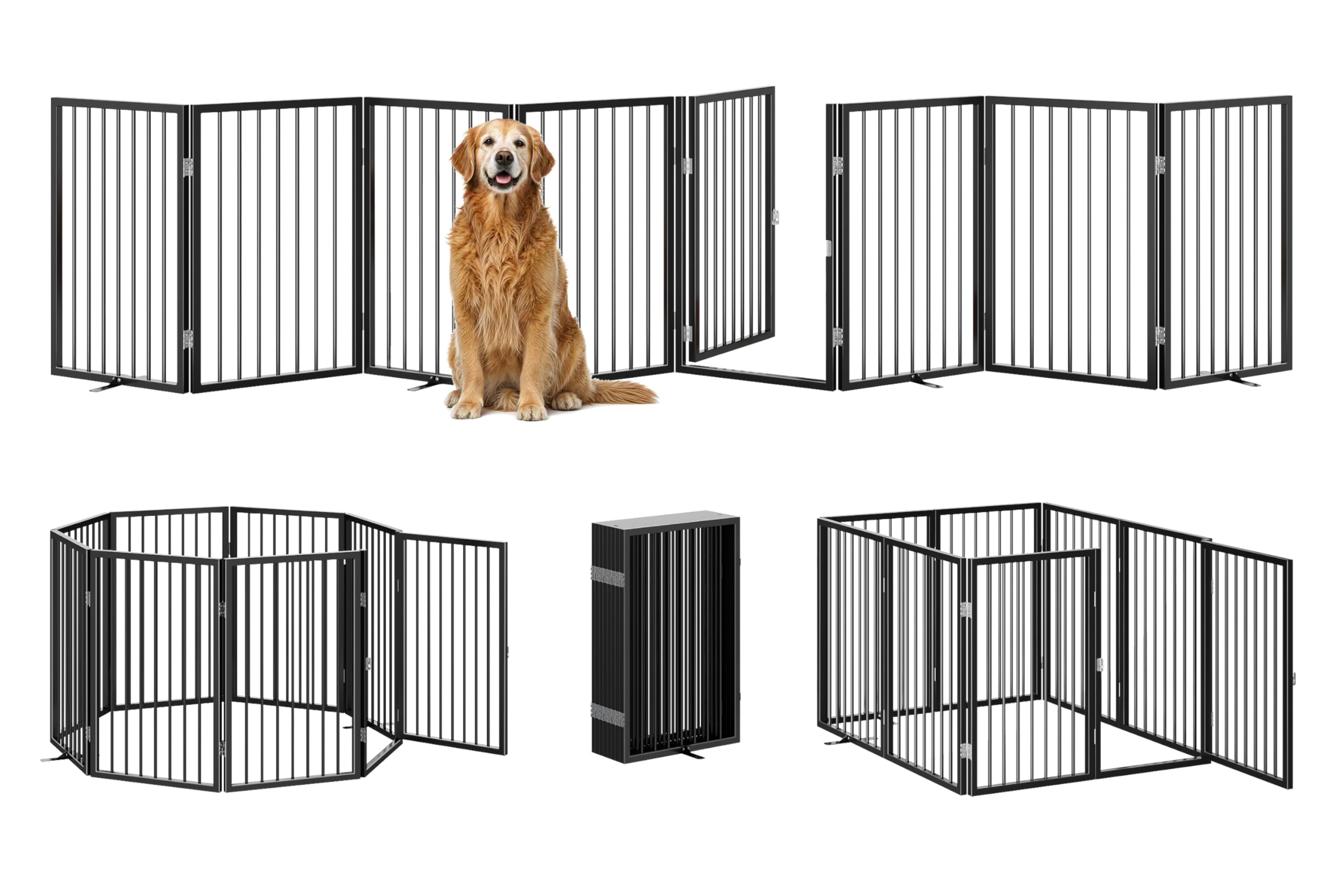 Vantas 160" x 32" Foldable Freestanding Extra Wide Dog Gate with Door,Black