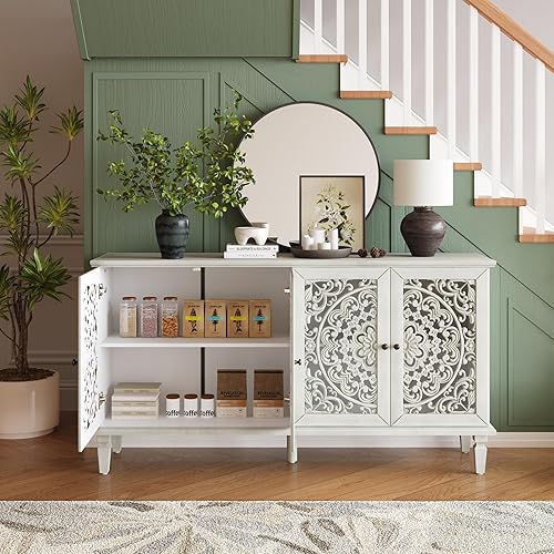 Miniatura 80 de Aparador moderno y elegante con patas y asas de metal dorado y estante ajustable, mesa consola clásica de 60 pulgadas, mesa de sofá, mesa de entrada